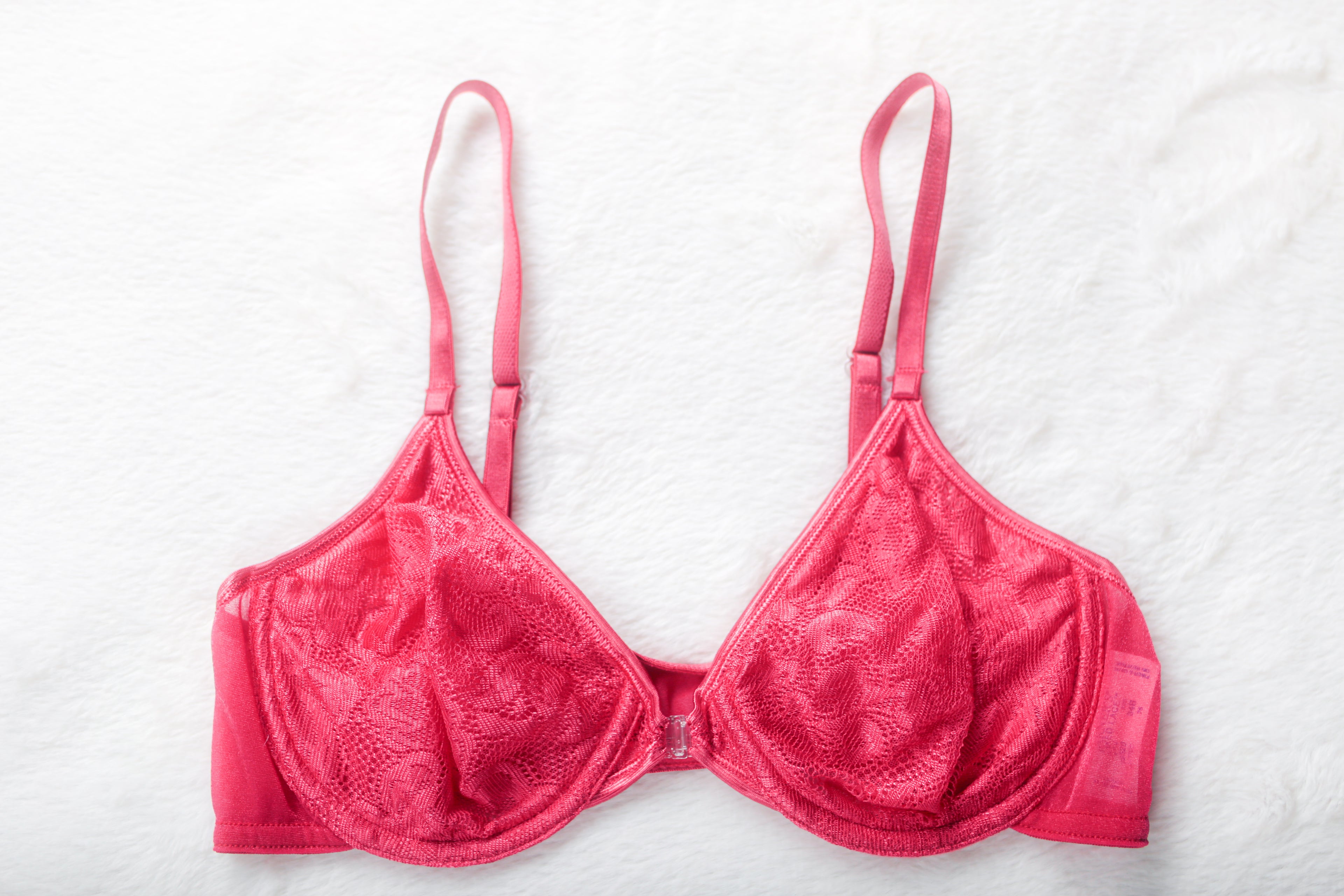 Warner's Vintage Naked Lace 02526 Unlined Sheer Lace Front Close Demi Bra 34B Red