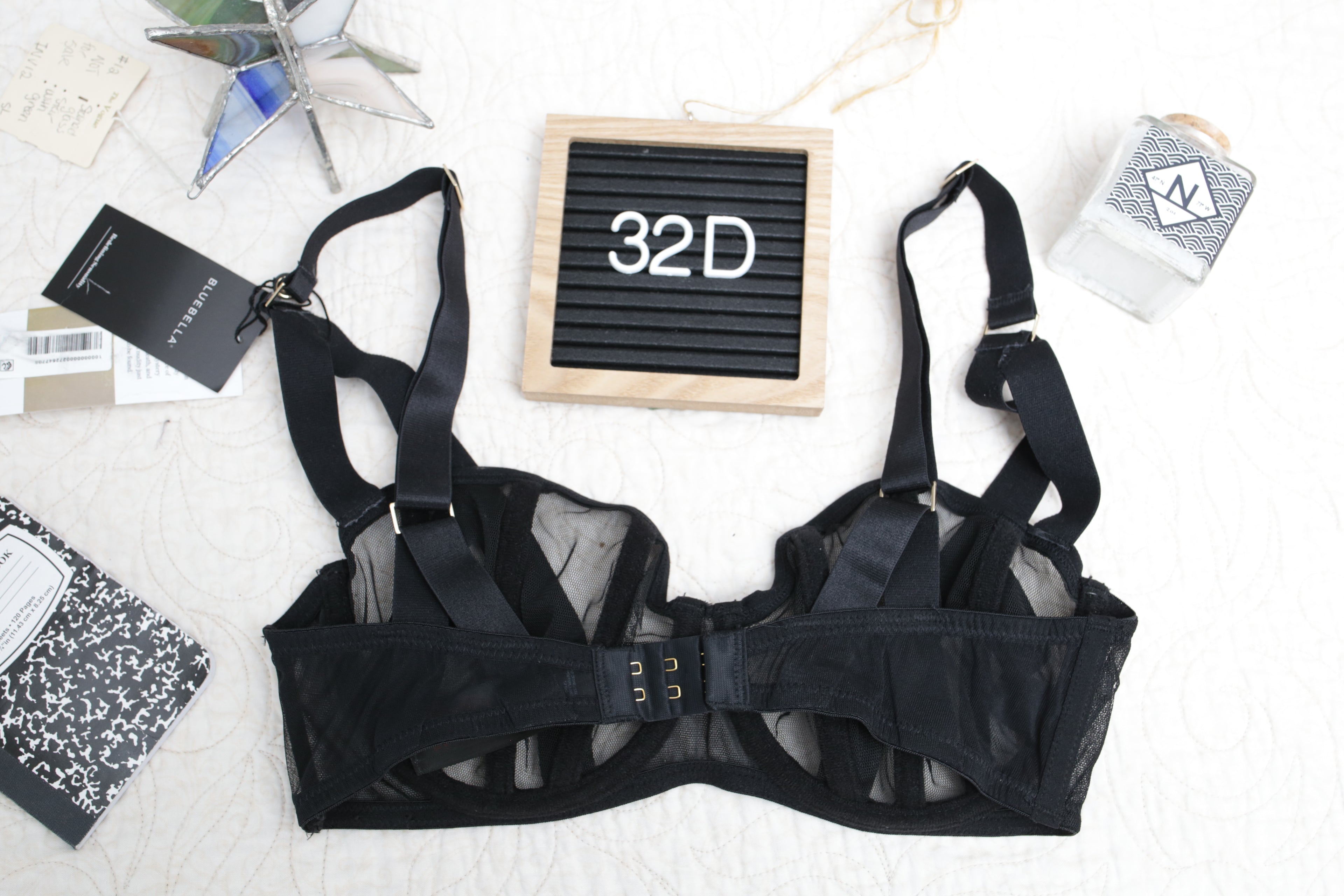 Bluebella 32D Karolina Strappy Cage Demi Bra Black Sheer NEW