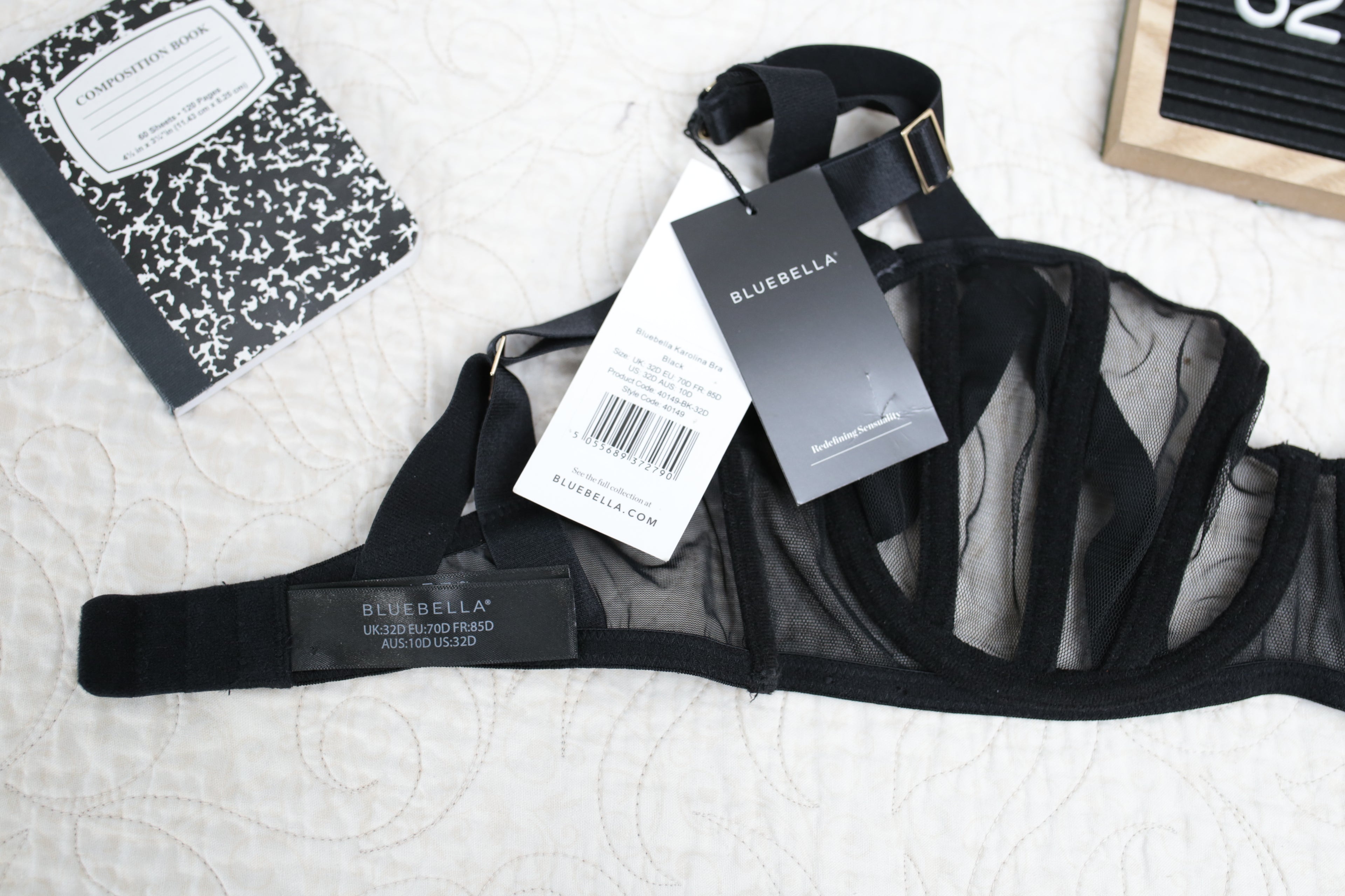 Bluebella 32D Karolina Strappy Cage Demi Bra Black Sheer NEW