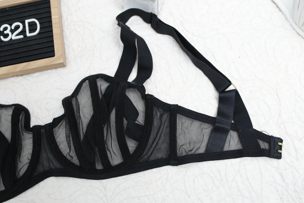 Bluebella 32D Karolina Strappy Cage Demi Bra Black Sheer NEW