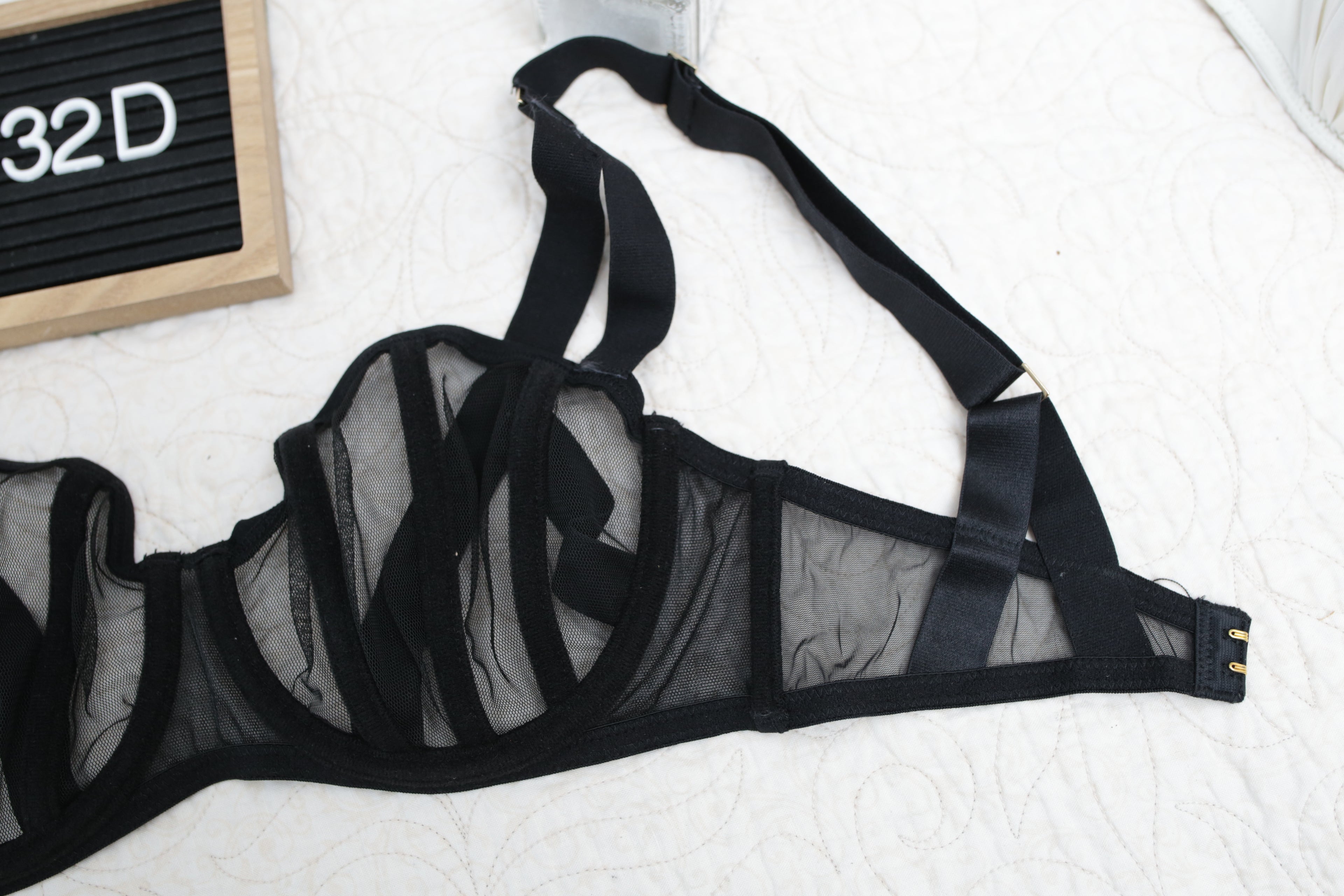 Bluebella 32D Karolina Strappy Cage Demi Bra Black Sheer NEW