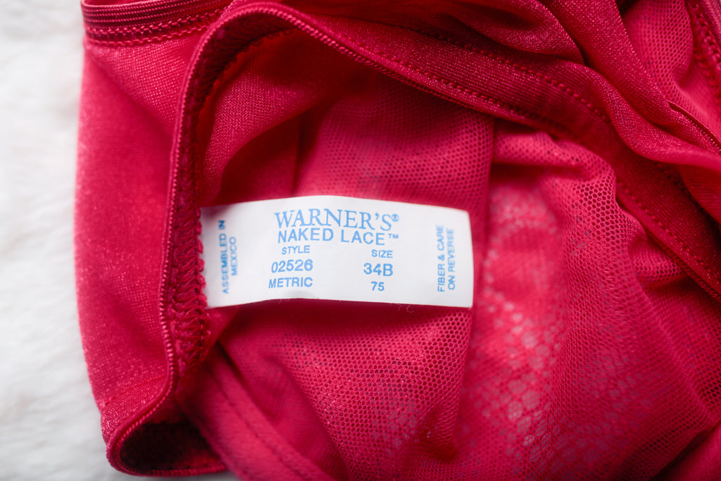 Warner's Vintage Naked Lace 02526 Unlined Sheer Lace Front Close Demi Bra 34B Red