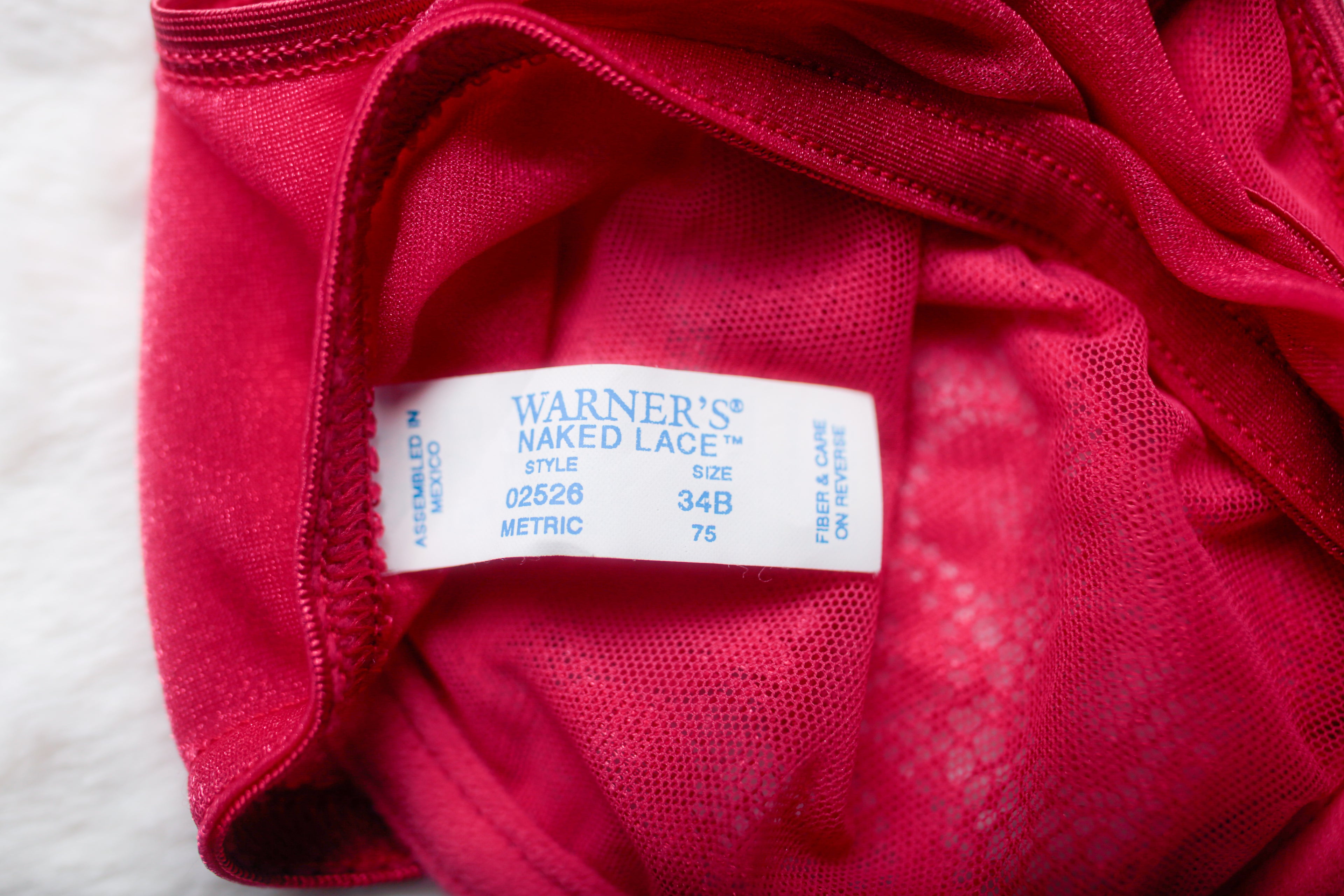 Warner's Vintage Naked Lace 02526 Unlined Sheer Lace Front Close Demi Bra 34B Red