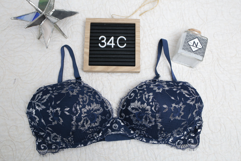 Victoria's Secret 34C Dream Angels Padded No-wire Wireless Bra Blue Silver