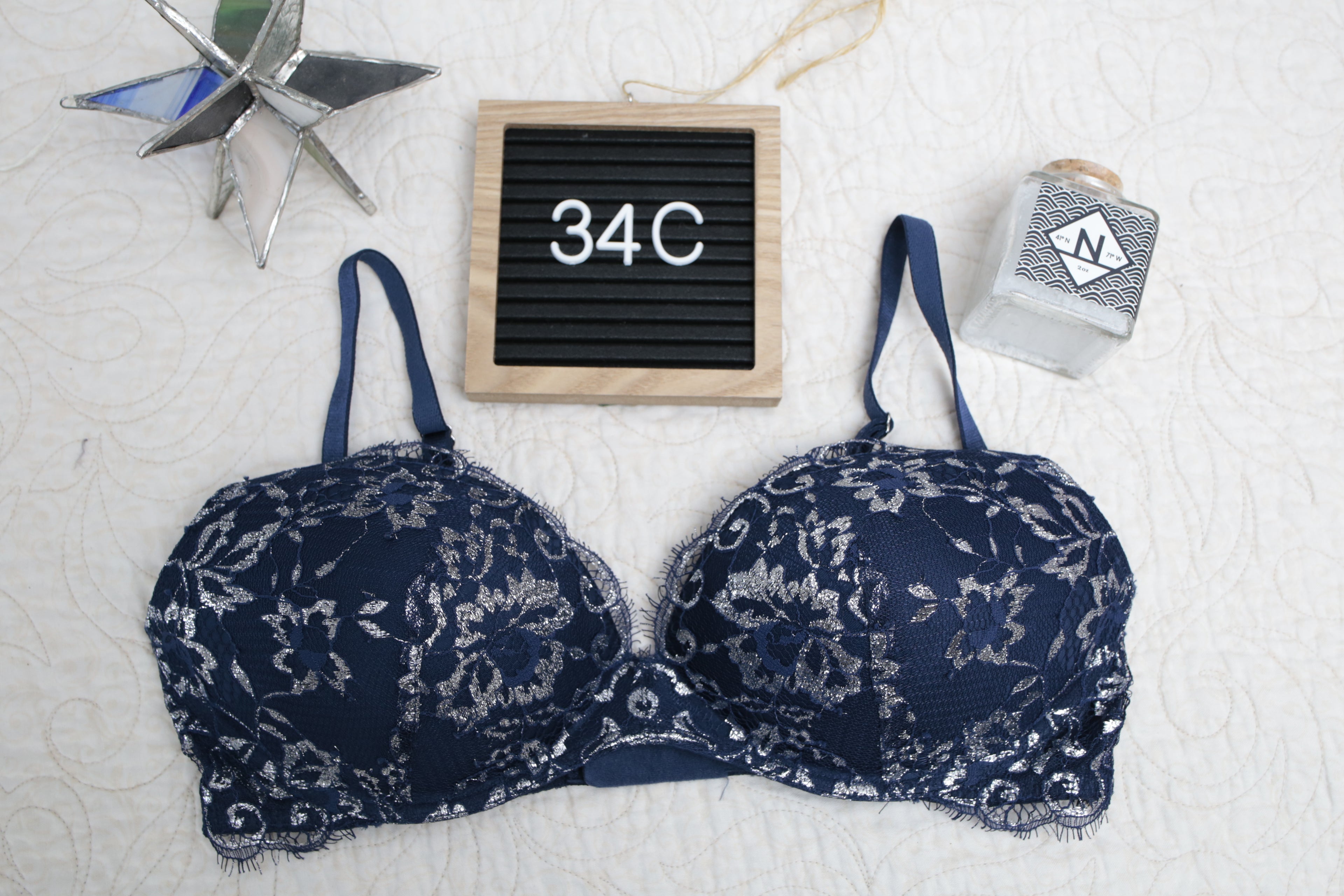 Victoria's Secret 34C Dream Angels Padded No-wire Wireless Bra Blue Silver