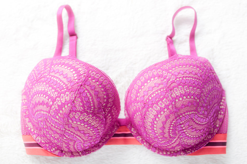 Victoria's Secret Very Sexy Push Up Funky Colorful Padded Demi Bra Pink 32DD
