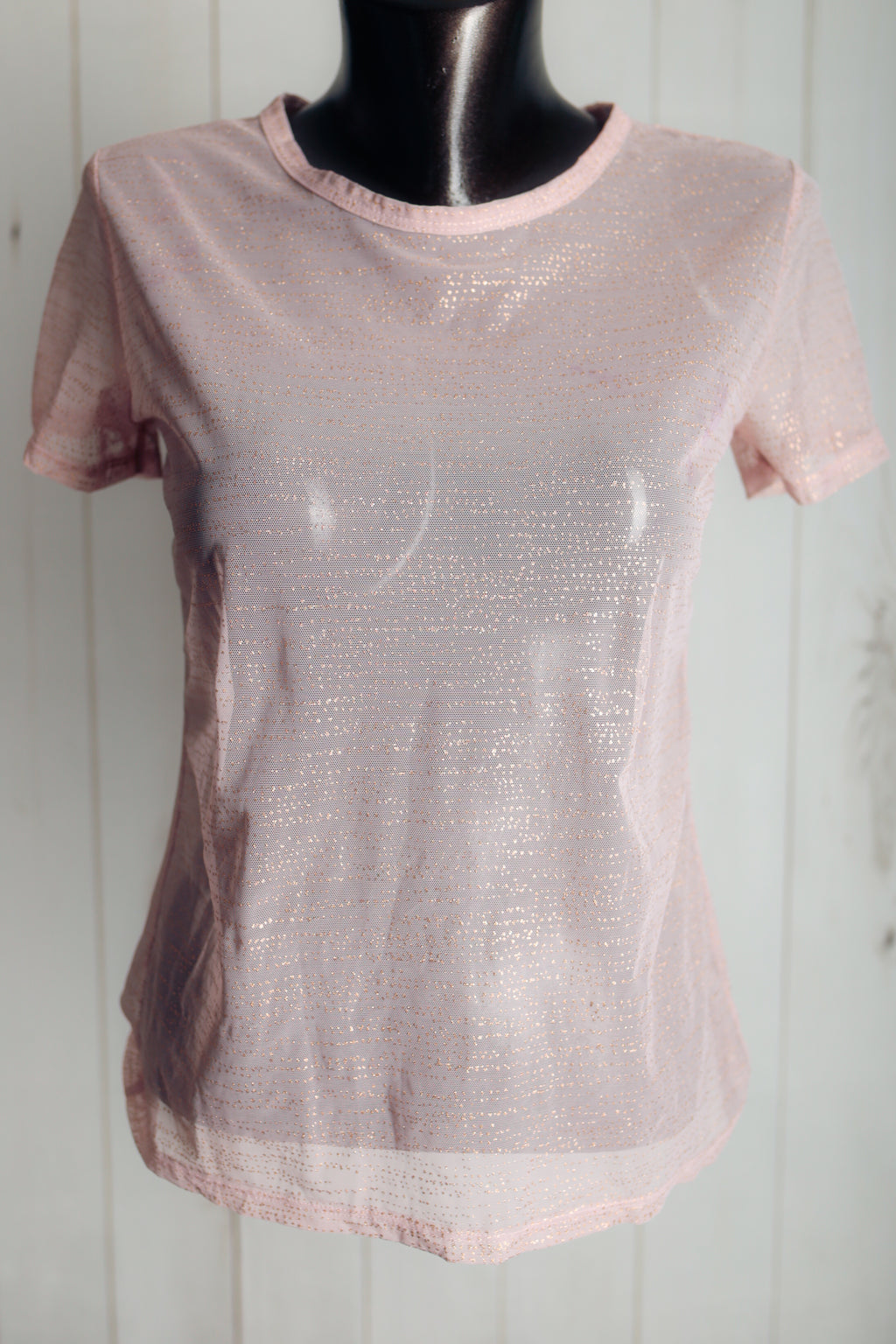 Victoria's Secret Sheer Shimmer Mesh Lounge Shortsleeve Shirt Small Pink