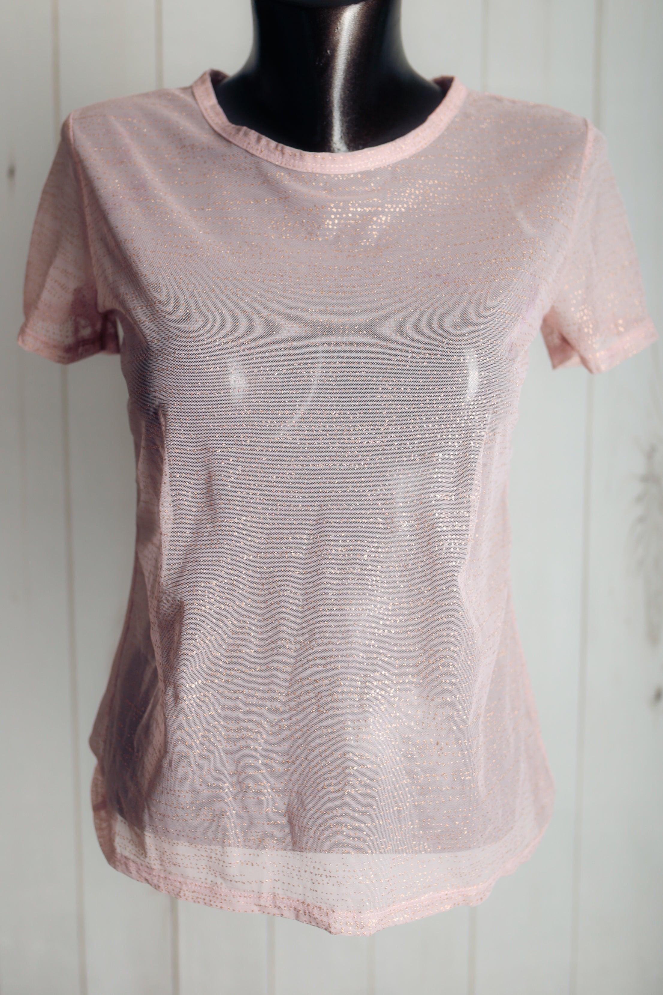 Victoria's Secret Sheer Shimmer Mesh Lounge Shortsleeve Shirt Small Pink