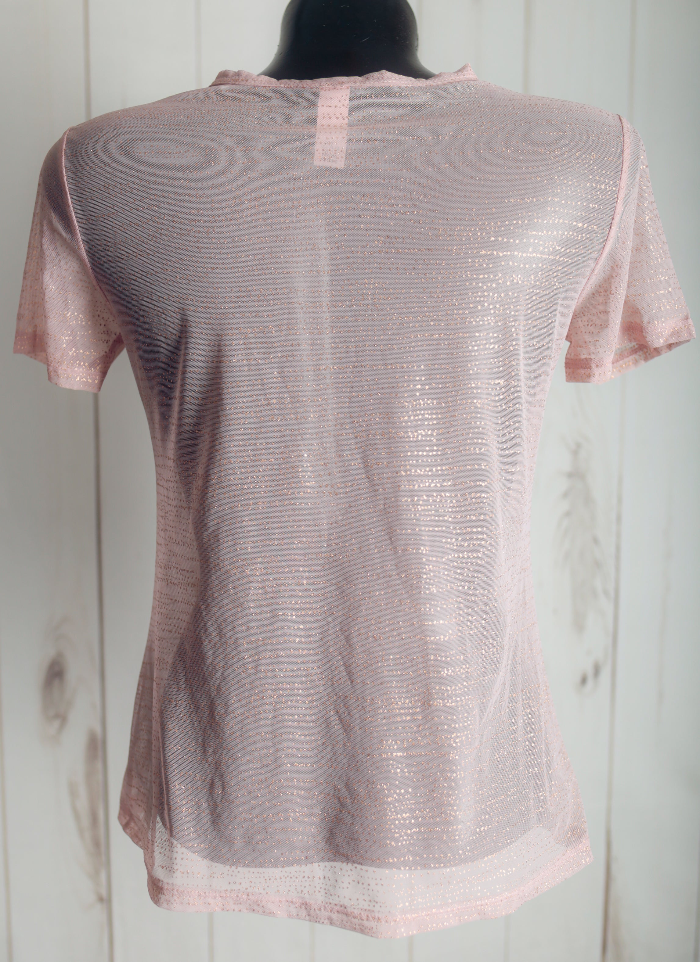 Victoria's Secret Sheer Shimmer Mesh Lounge Shortsleeve Shirt Small Pink