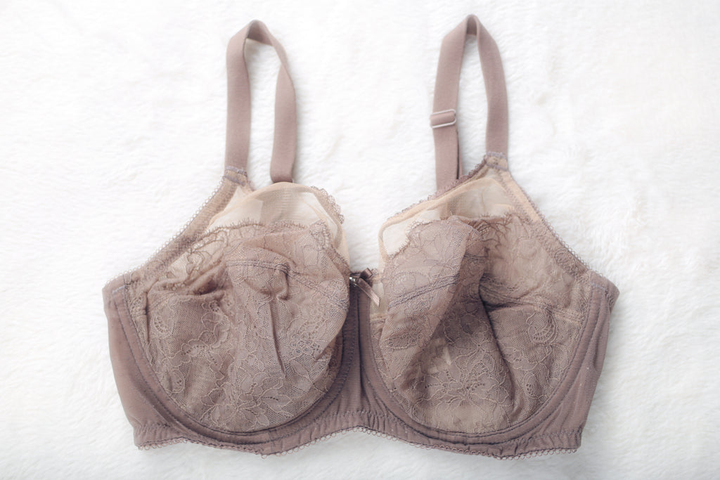 Wacoal Retro Chic Full Figure 855186 Unlined Sheer Lace Underwire Bra Brown 34DD