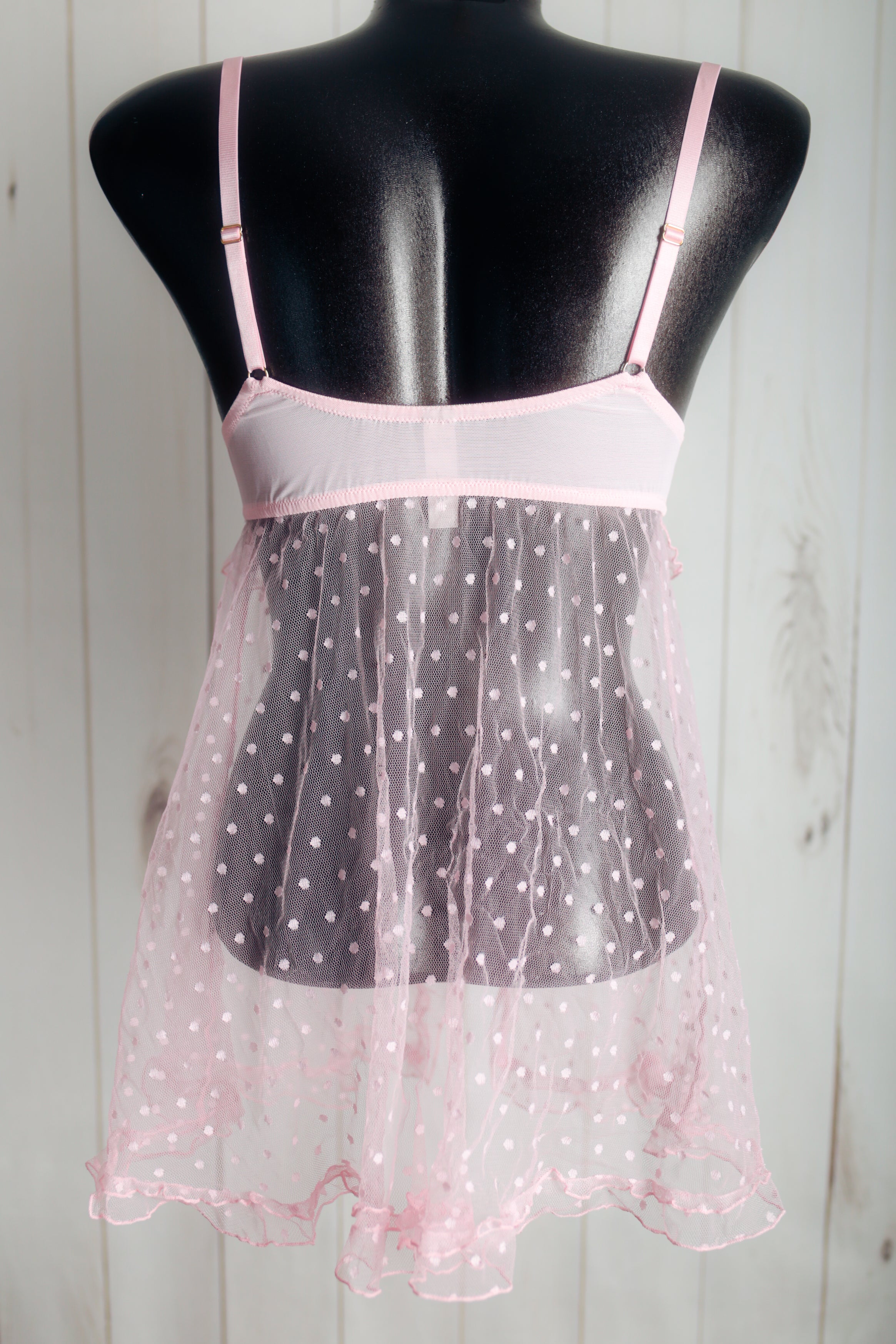 Victoria's Secret Coquettish Pink Fairy Sheer Polka Dot Mesh Babydoll Chemise 36C Y2K