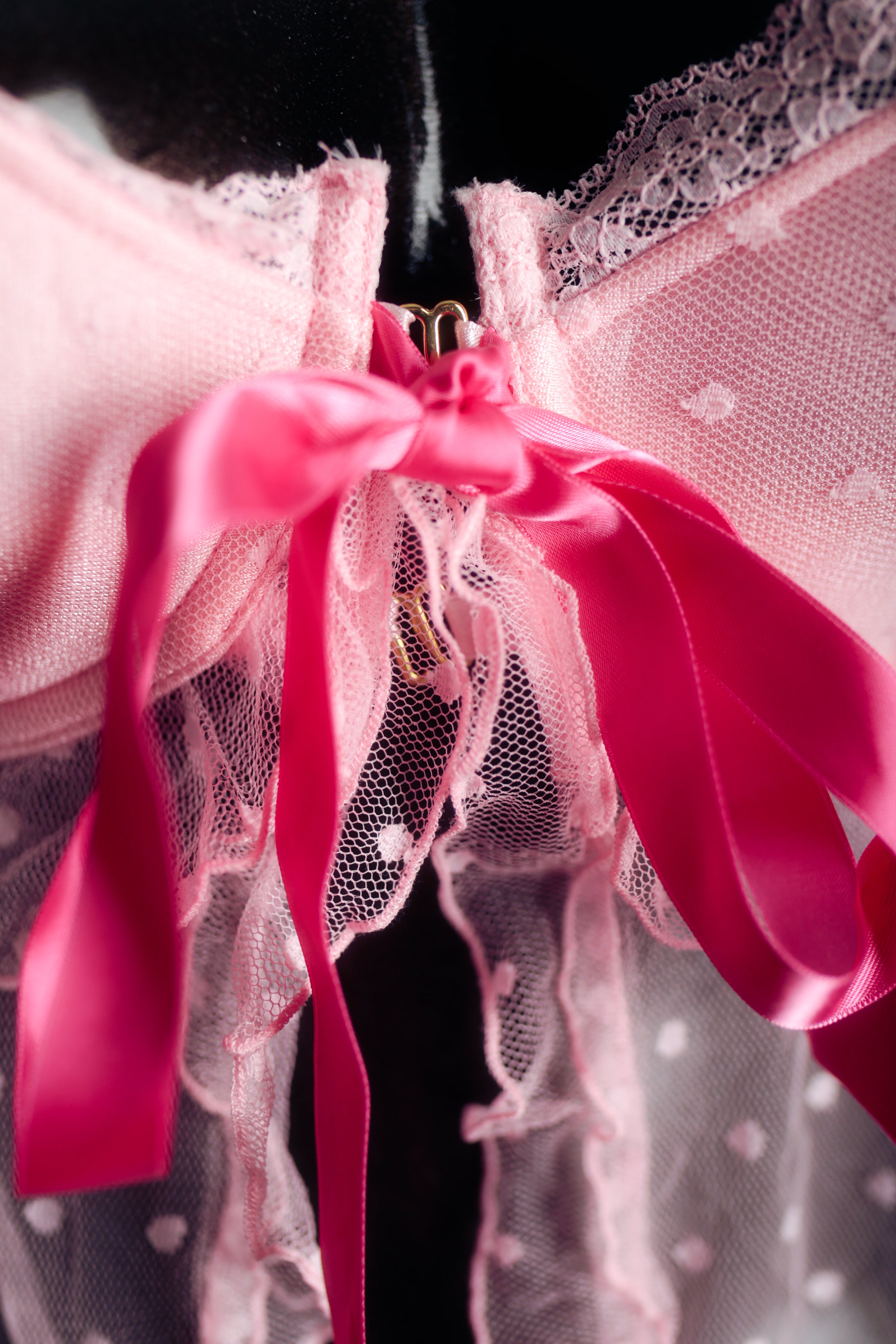 Victoria's Secret Coquettish Pink Fairy Sheer Polka Dot Mesh Babydoll Chemise 36C Y2K