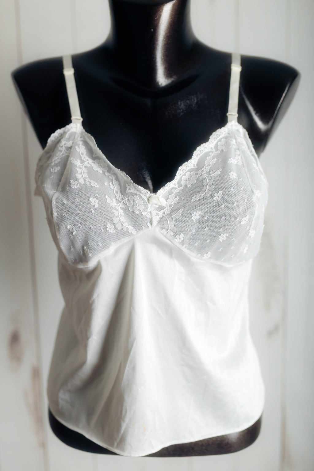 Vassarette Vintage Sheer Satin and Lace Camisole Lingerie 38 White