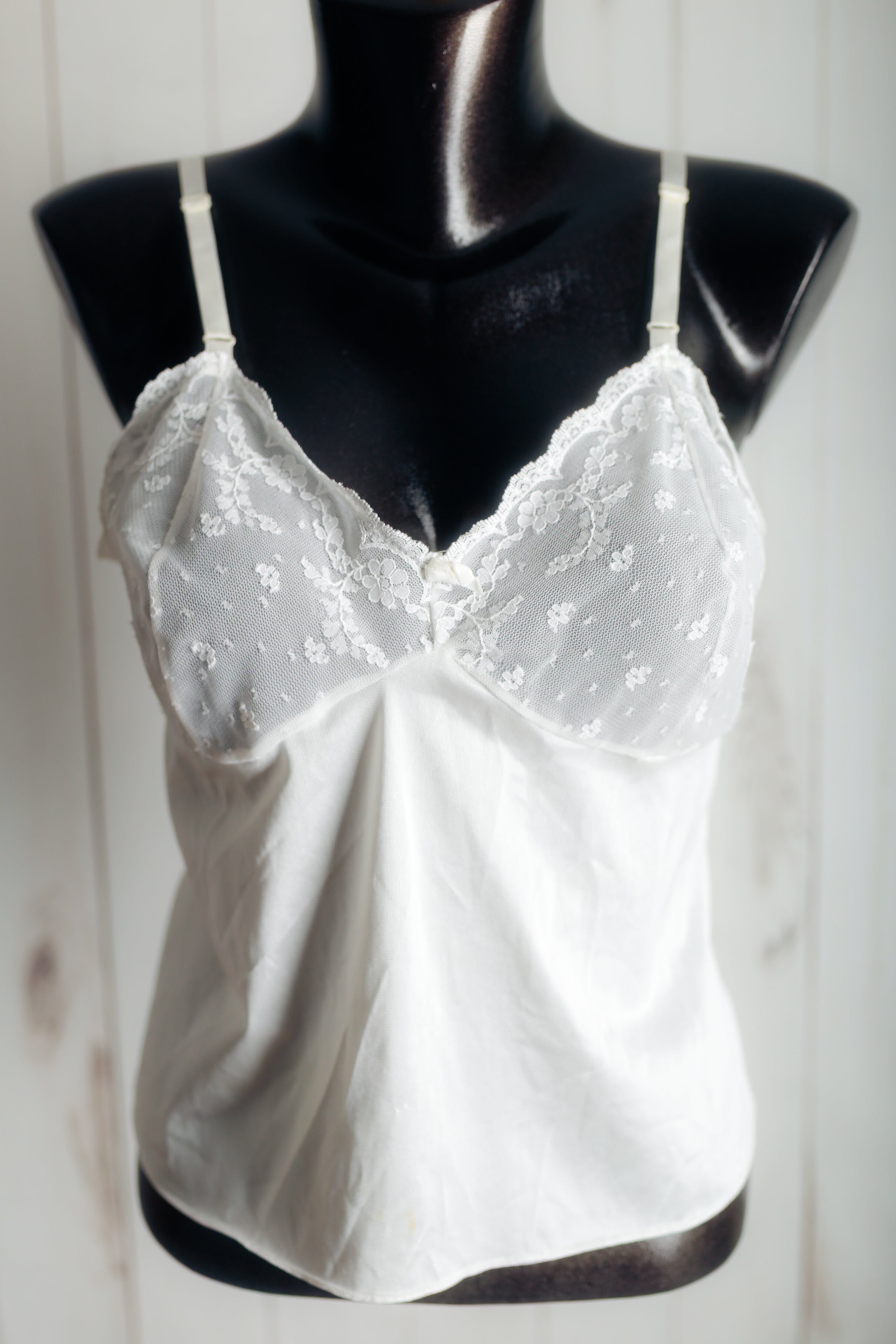 Vassarette Vintage Sheer Satin and Lace Camisole Lingerie 38 White
