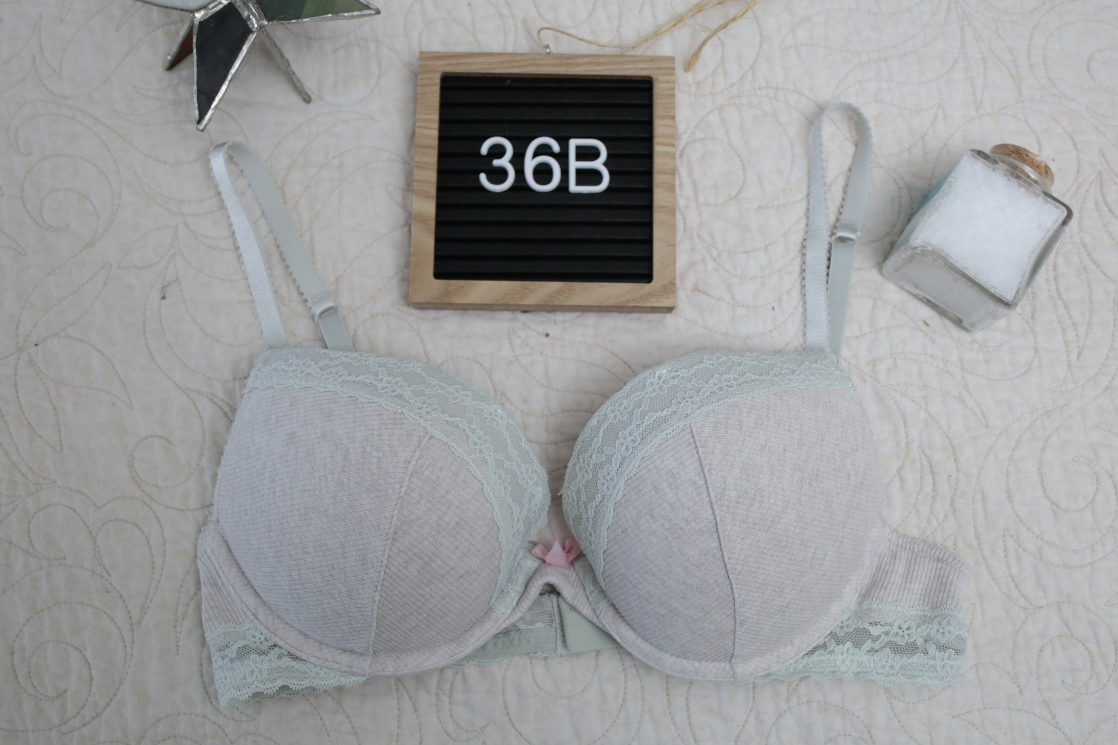 Victoria's Secret 36B Plunge Padded Bra Gray Blue Ribbed