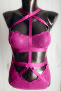 Victoria's Secret Very Sexy Strappy Lace Cage Teddy Bodysuit Lingerie Medium Purple