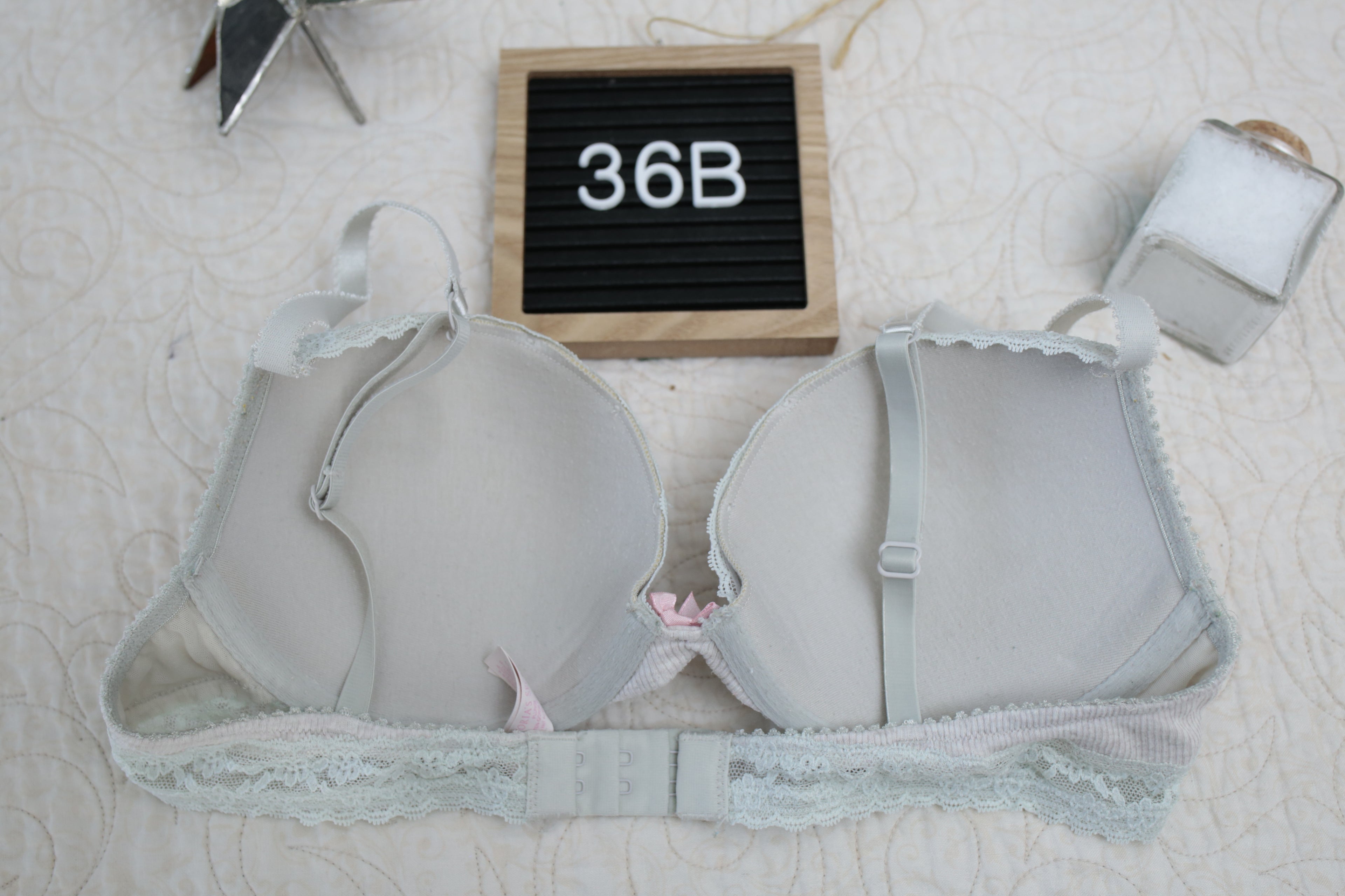 Victoria's Secret 36B Plunge Padded Bra Gray Blue Ribbed