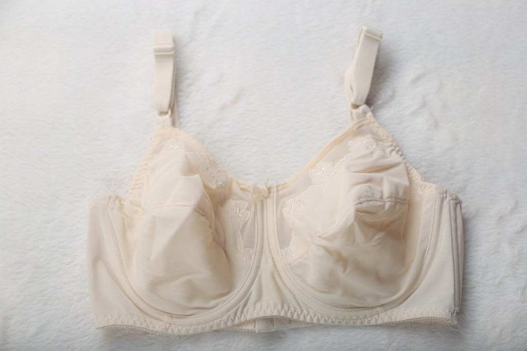 Bali 0180 Flower Retro Duckbill Unlined Satin Pointy Underwire Bra Ivory 34DD