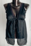 Vintage Sheer Unlined Mesh Halter Babydoll Chemise Lingerie Small Black