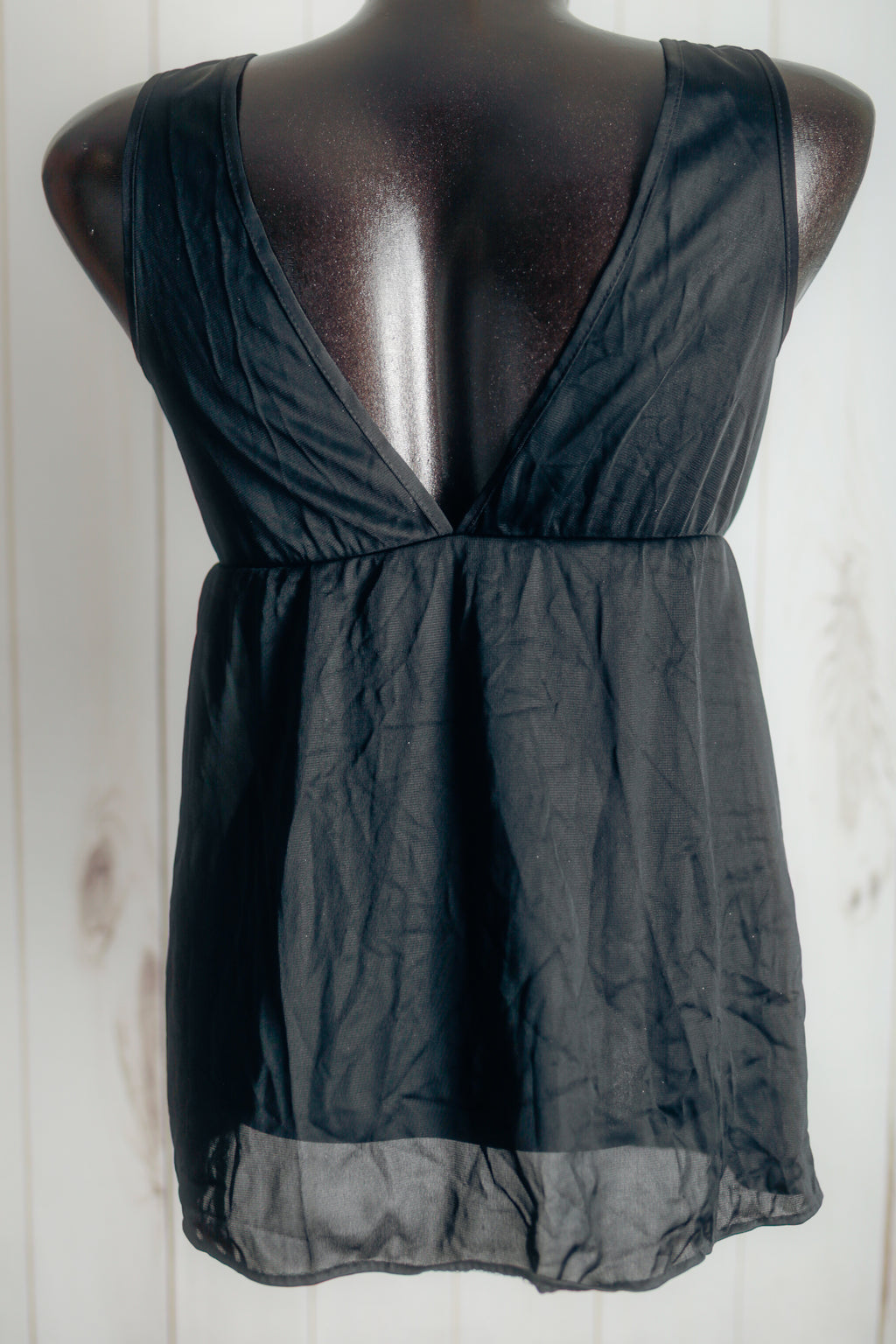 Vintage Sheer Unlined Mesh Halter Babydoll Chemise Lingerie Small Black