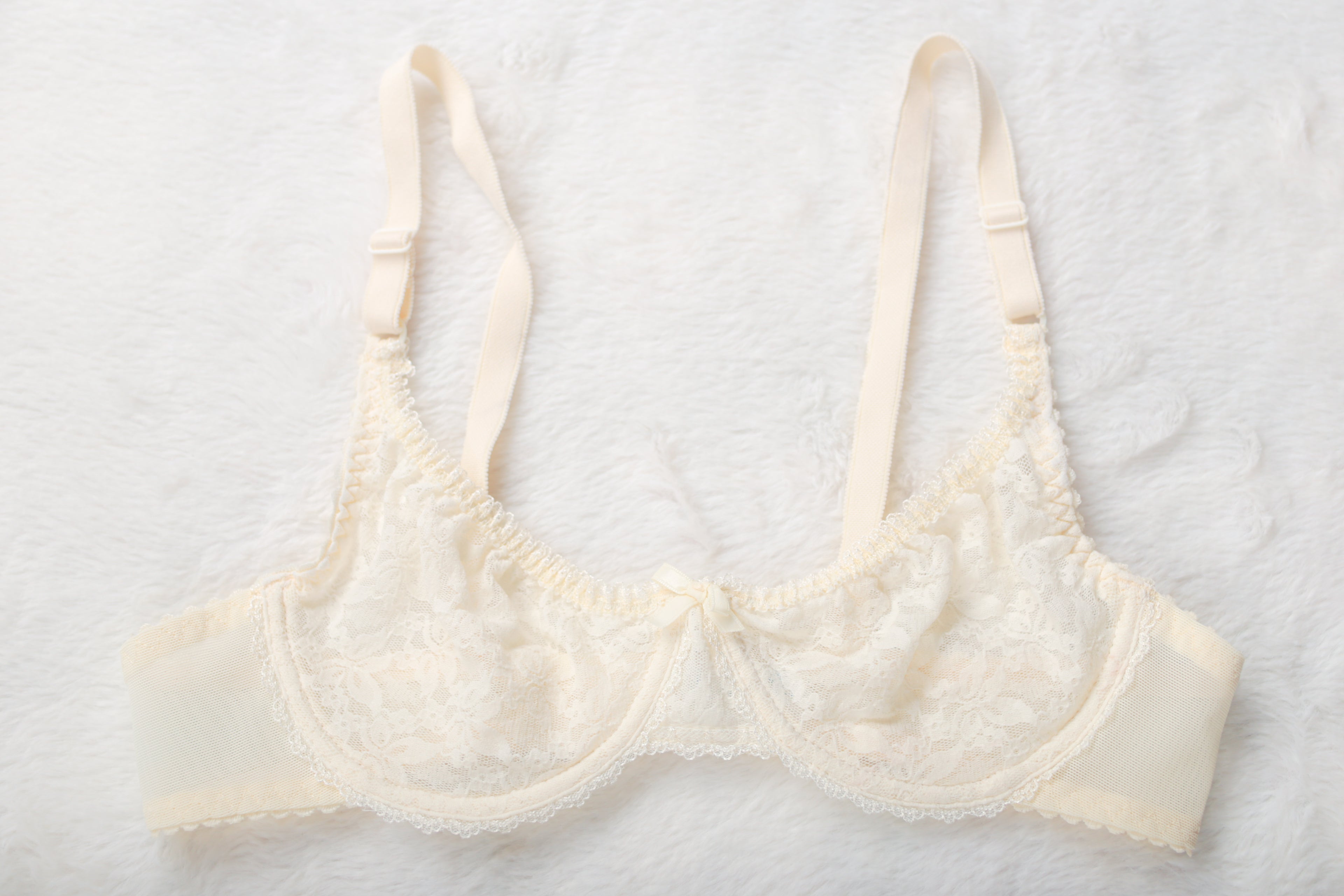 Vintage Unlined Sheer Lace Demi Bra 36B Ivory