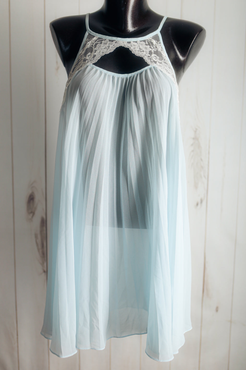 Flora Nikrooz Vintage Semi-sheer Chiffon Lace Peignoir Negligee Nightgown Small Blue