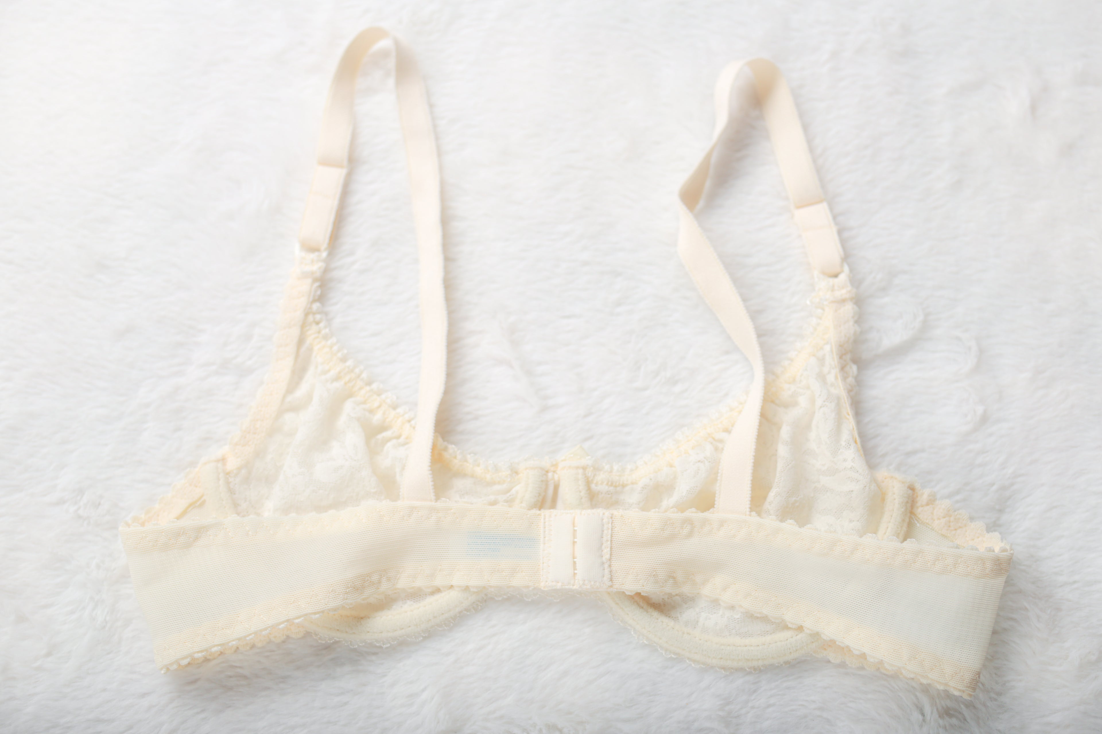 Vintage Unlined Sheer Lace Demi Bra 36B Ivory