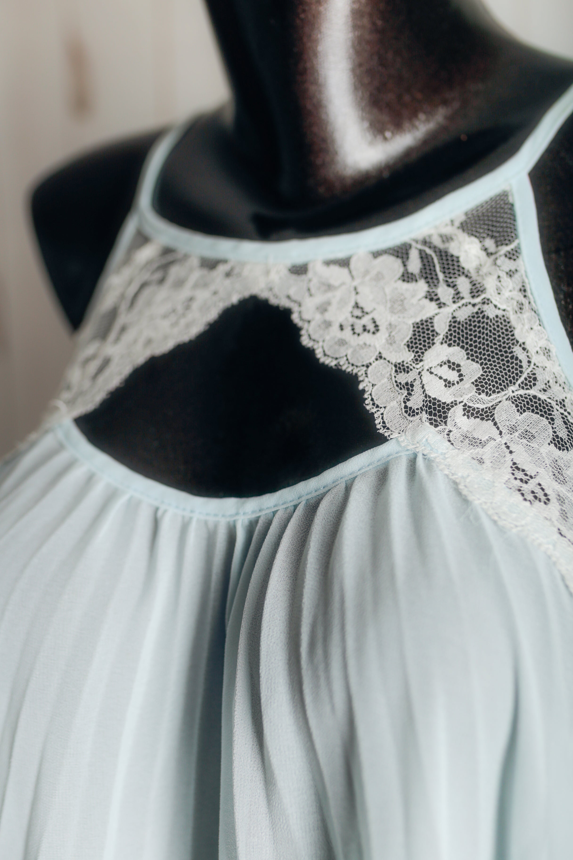 Flora Nikrooz Vintage Semi-sheer Chiffon Lace Peignoir Negligee Nightgown Small Blue