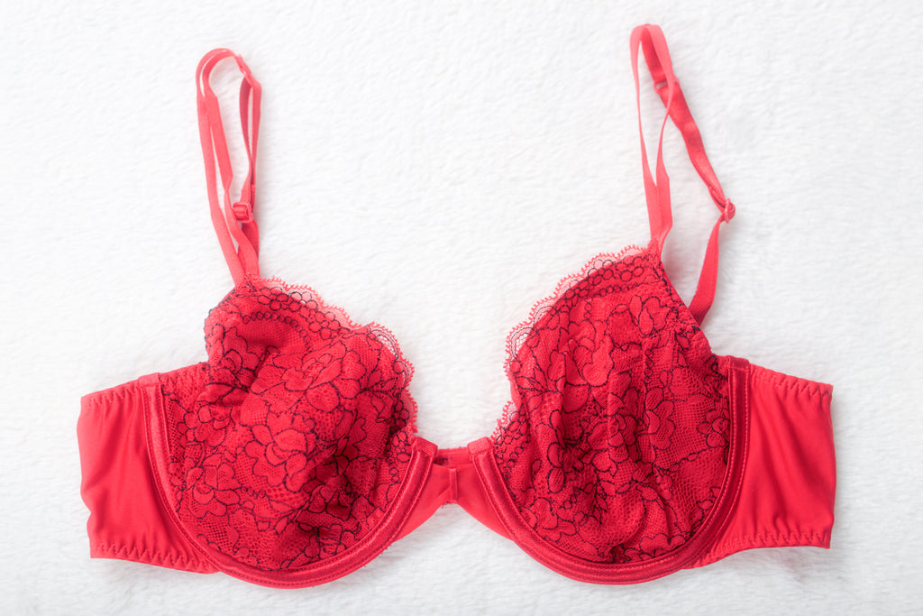 Vassarette Retro Lace Satin Demi Plunge Bra Red 36B