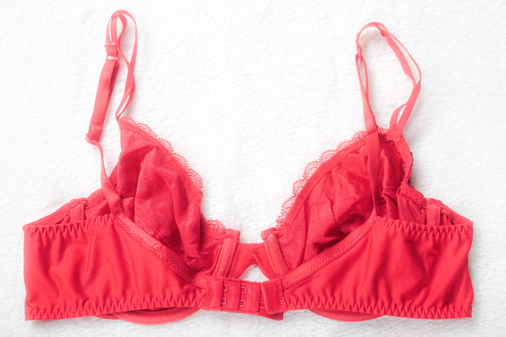 Vassarette Retro Lace Satin Demi Plunge Bra Red 36B