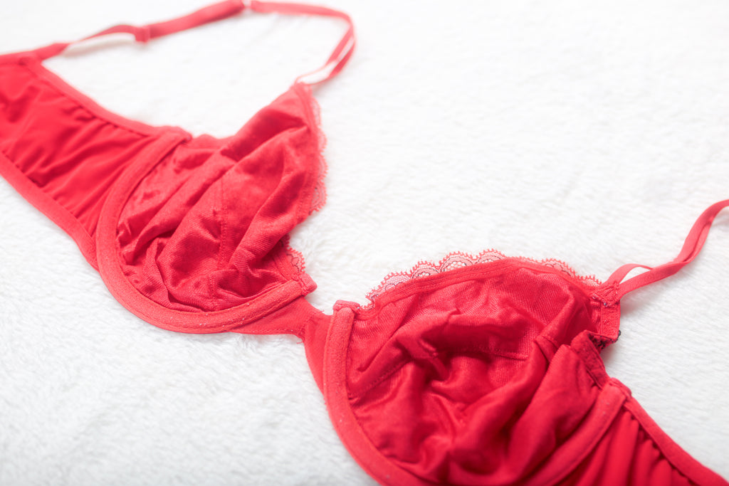 Vassarette Retro Lace Satin Demi Plunge Bra Red 36B