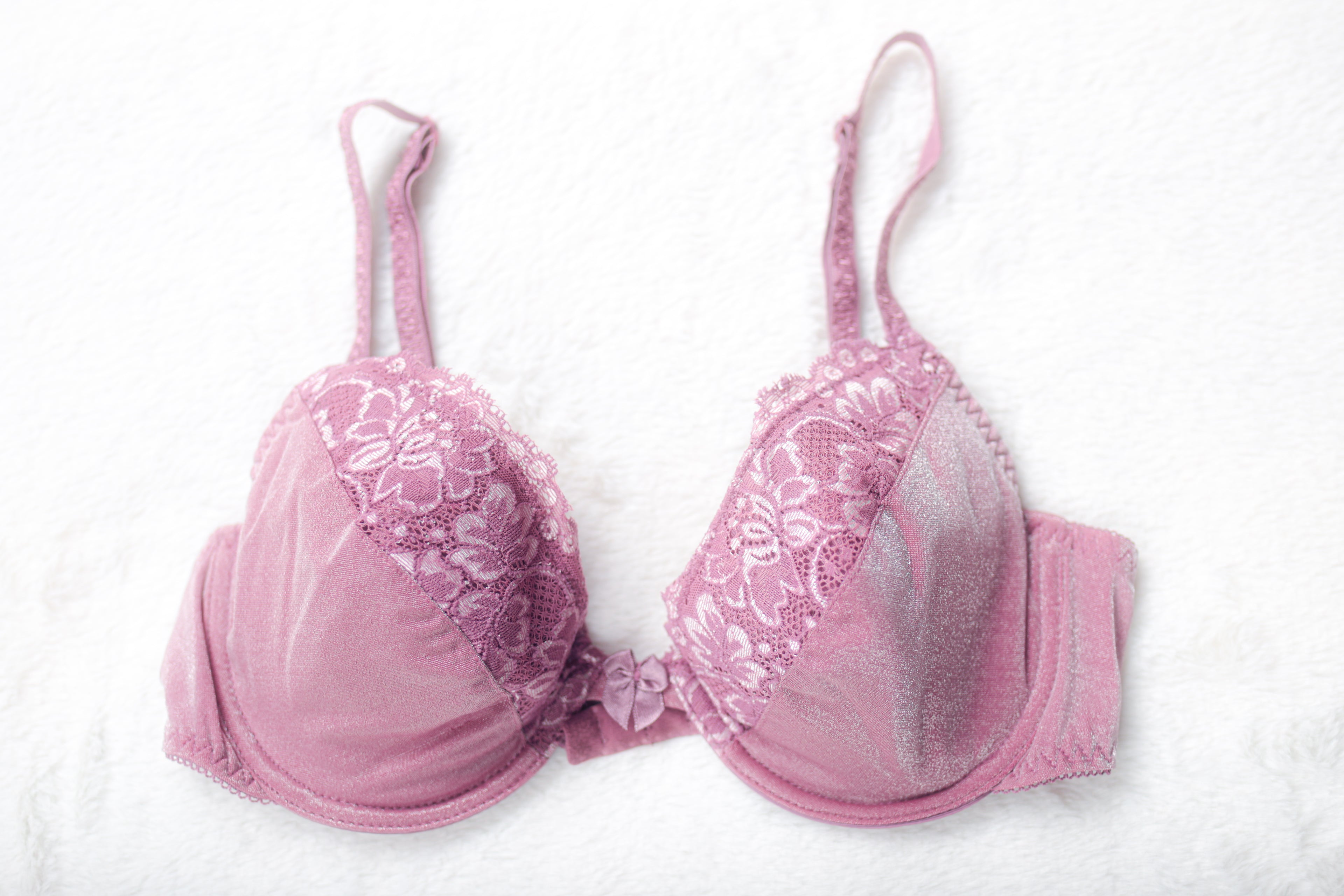 Fashion Bug Vintage Shimmer Shine Satin Lace Retro Sexy Plunge Bra Purple 36C