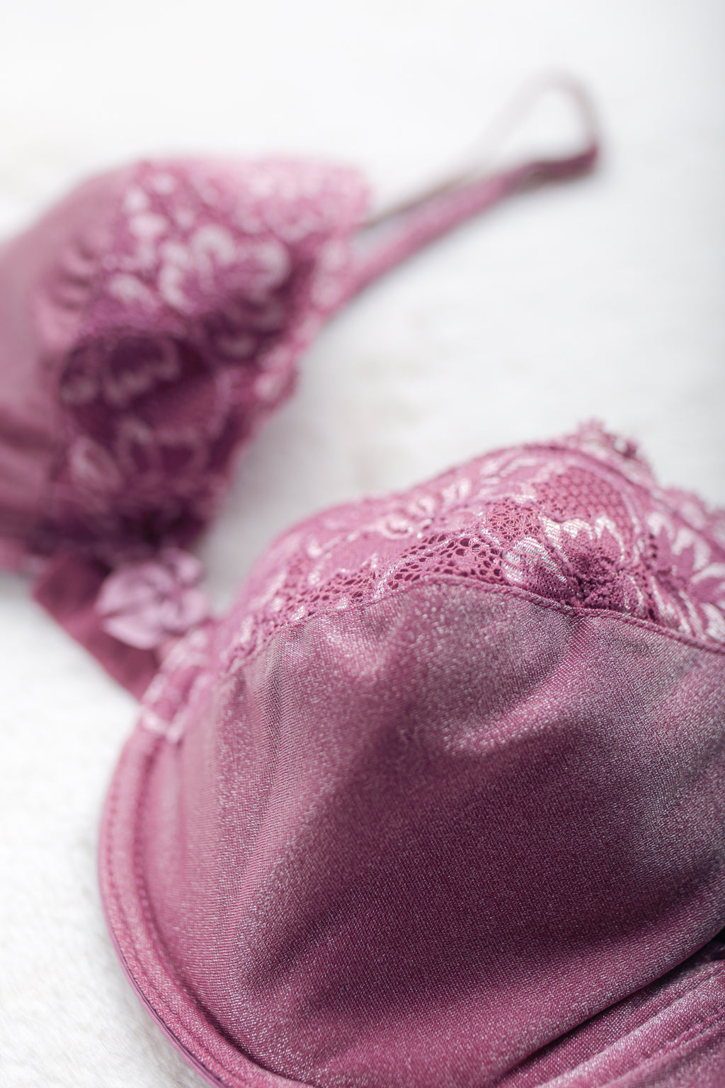 Fashion Bug Vintage Shimmer Shine Satin Lace Retro Sexy Plunge Bra Purple 36C