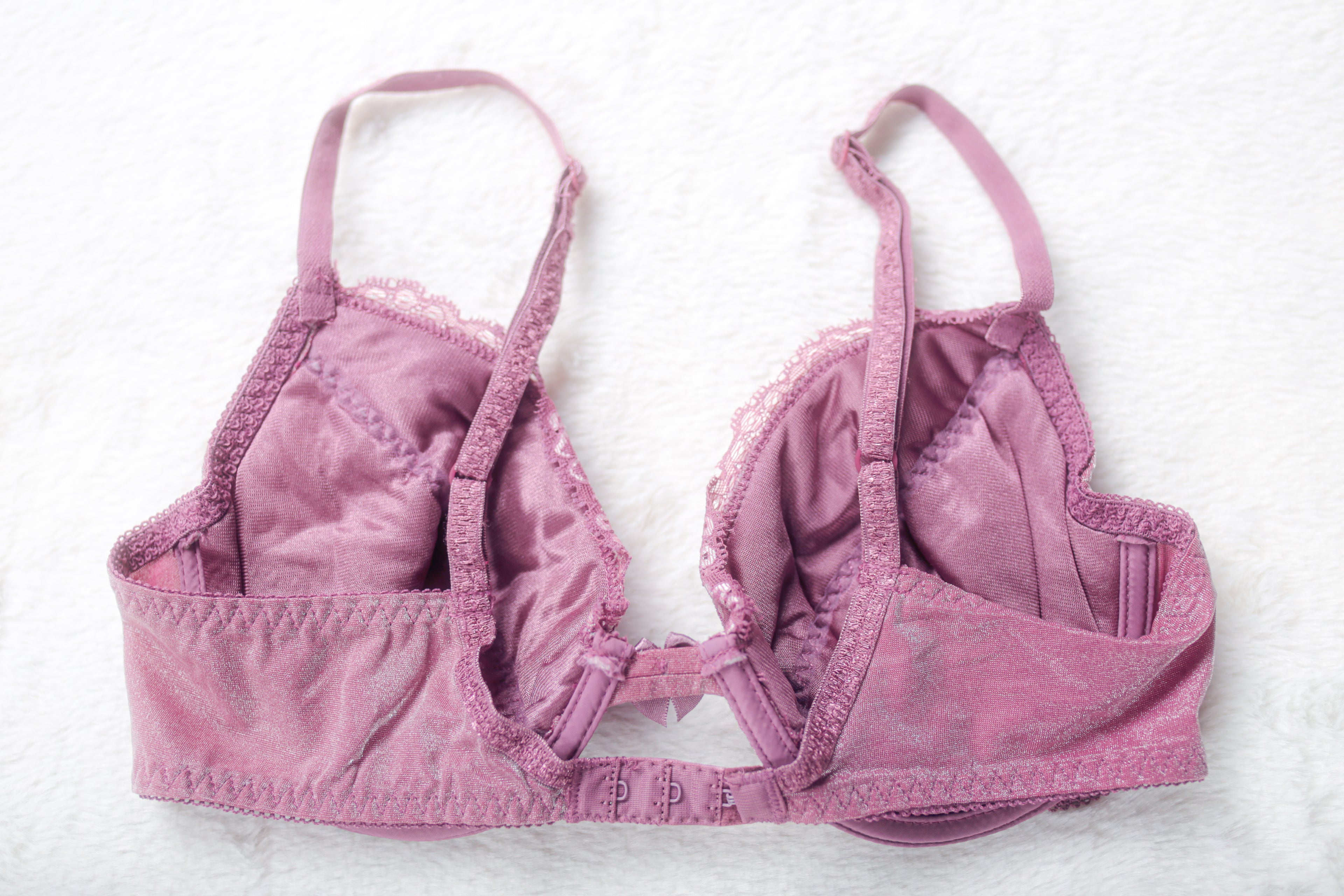 Fashion Bug Vintage Shimmer Shine Satin Lace Retro Sexy Plunge Bra Purple 36C