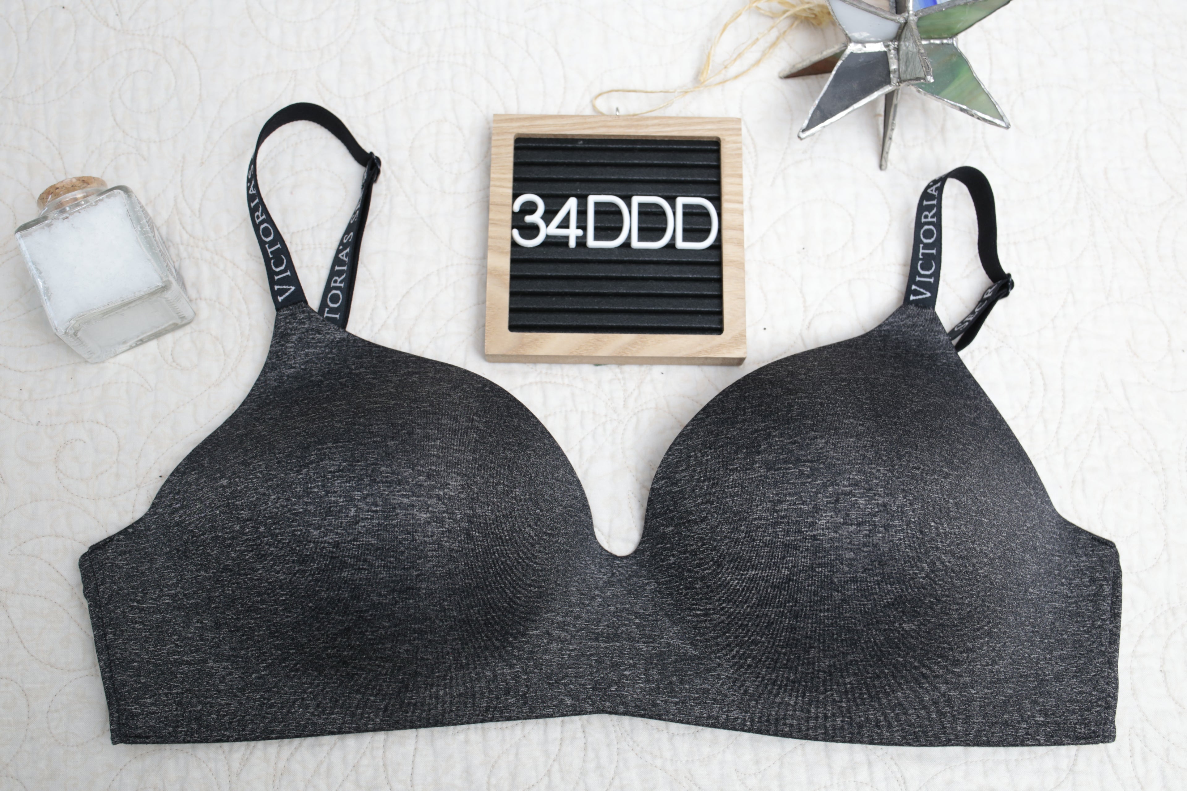 Victoria's Secret 34DDD T-shirt Lightly Lined Wireless Bra Black and Gray
