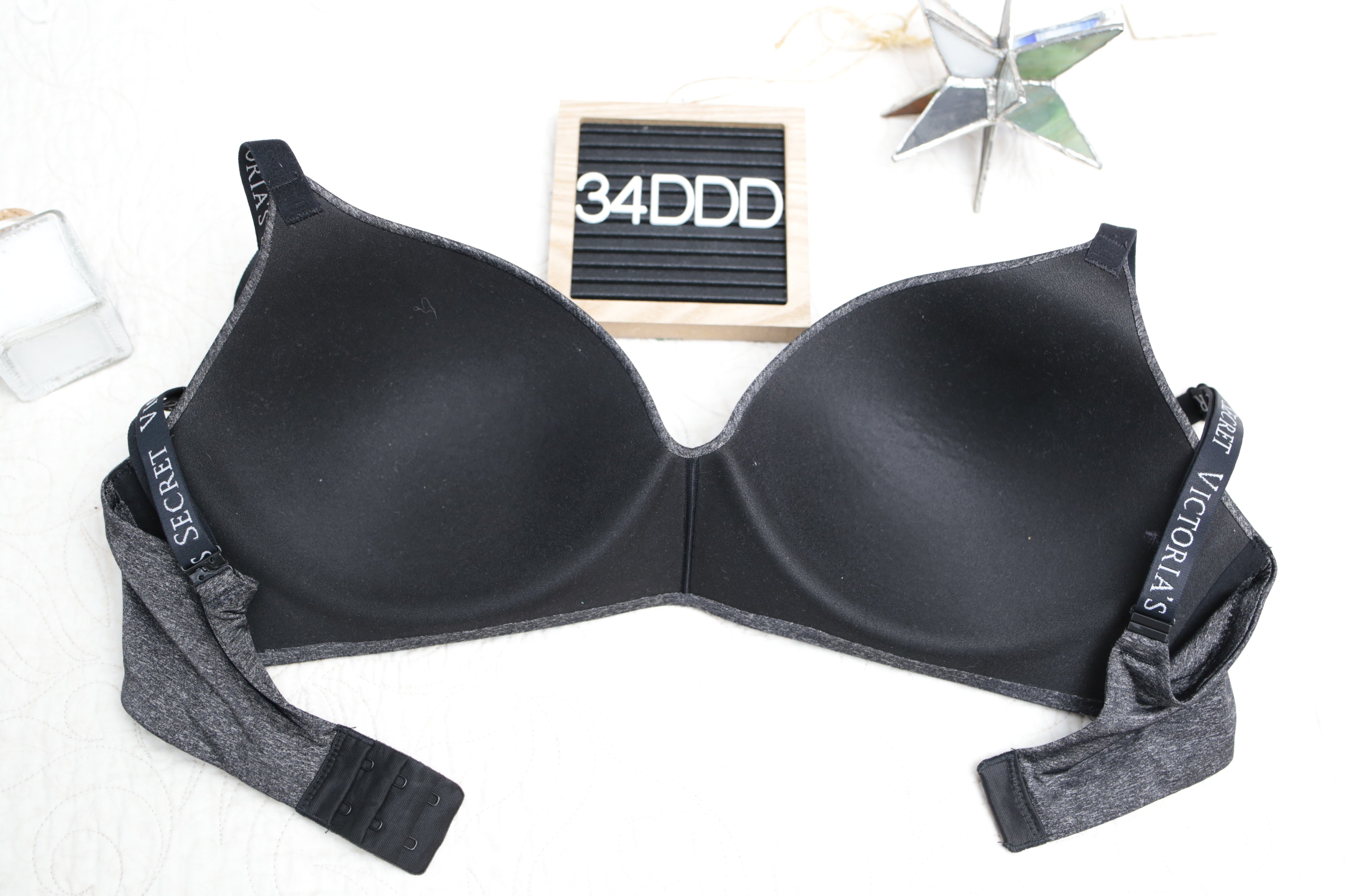 Victoria's Secret 34DDD T-shirt Lightly Lined Wireless Bra Black and Gray