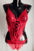 Victoria's Secret Sheer Lace Open-crotch Bodysuit Teddy Lingerie Large Red