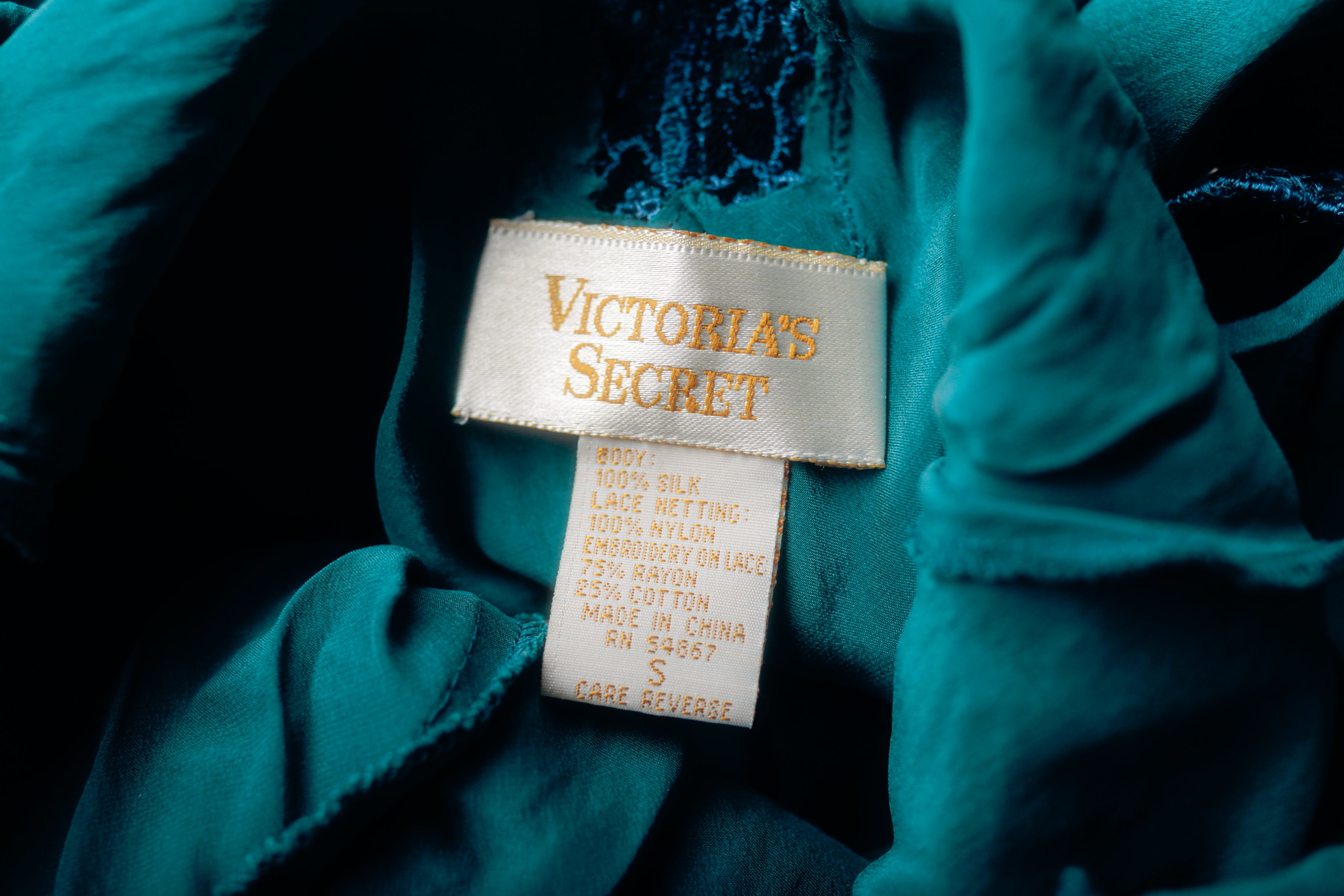 Victoria's Secret Vintage Gold Label Silk Teal Chemise Nightgown Lingerie Small