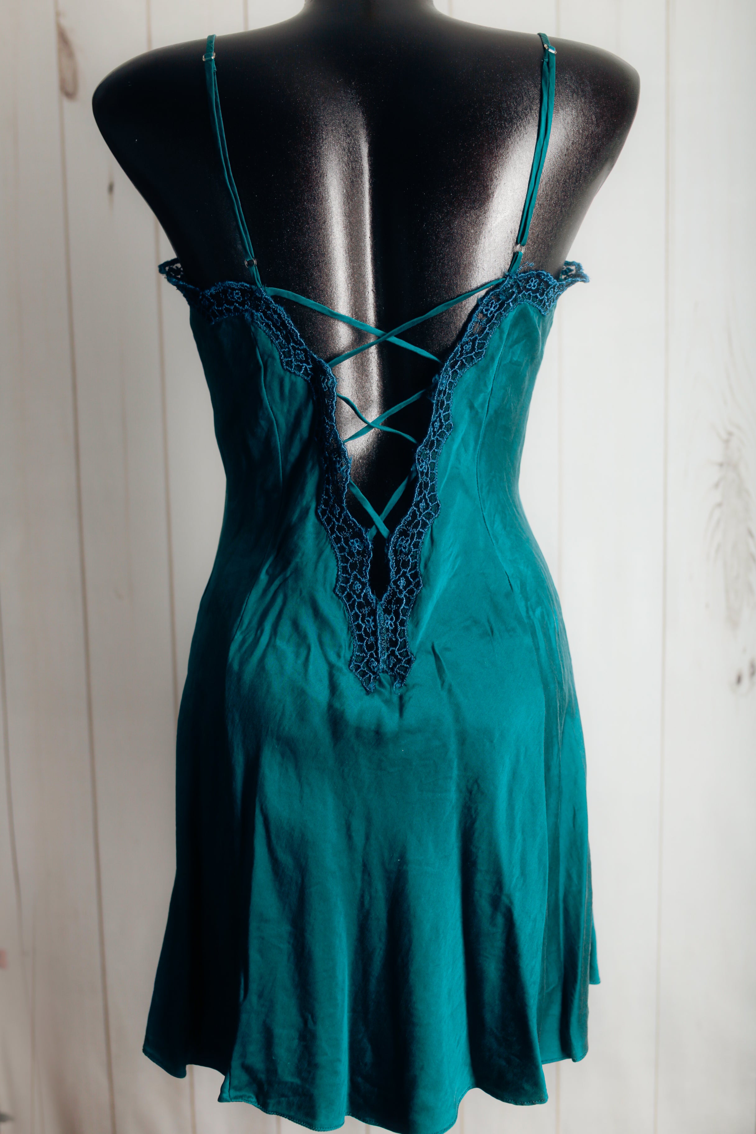 Victoria's Secret Vintage Gold Label Silk Teal Chemise Nightgown Lingerie Small