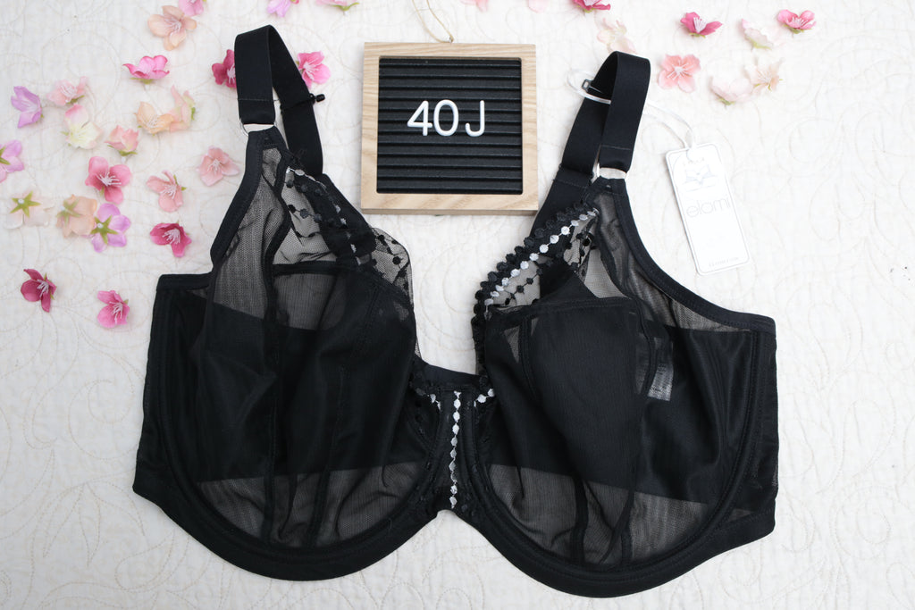 Elomi 40J Matilda EL8900 Underwire Sheer Full-coverage J-hook Bra Black NEW