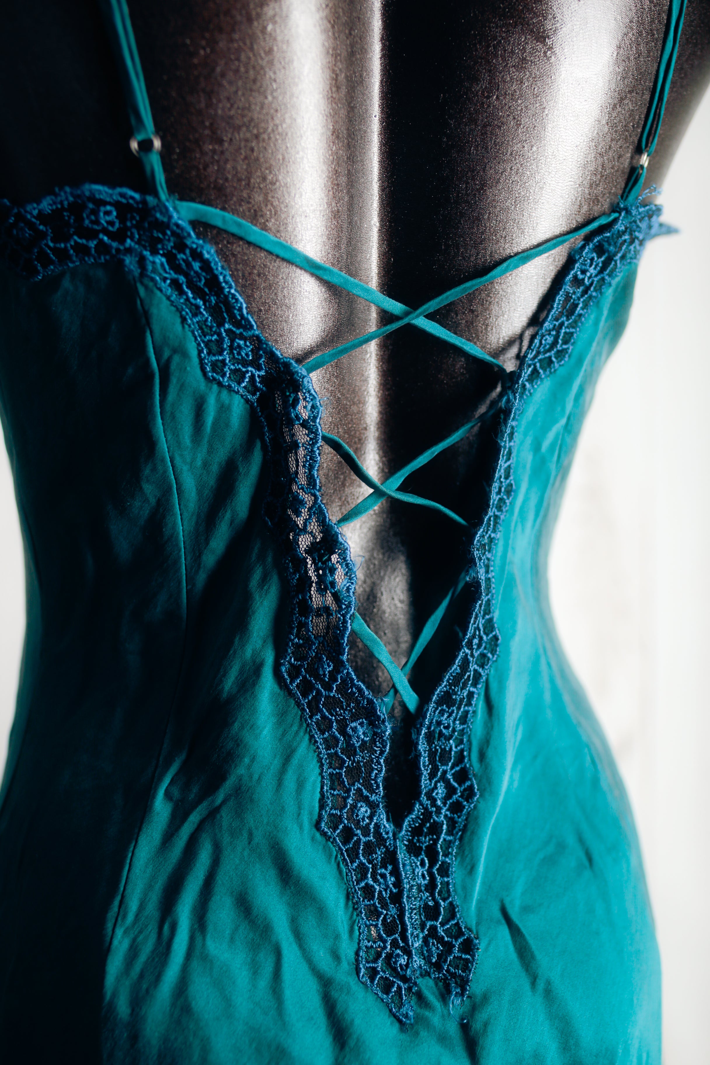 Victoria's Secret Vintage Gold Label Silk Teal Chemise Nightgown Lingerie Small