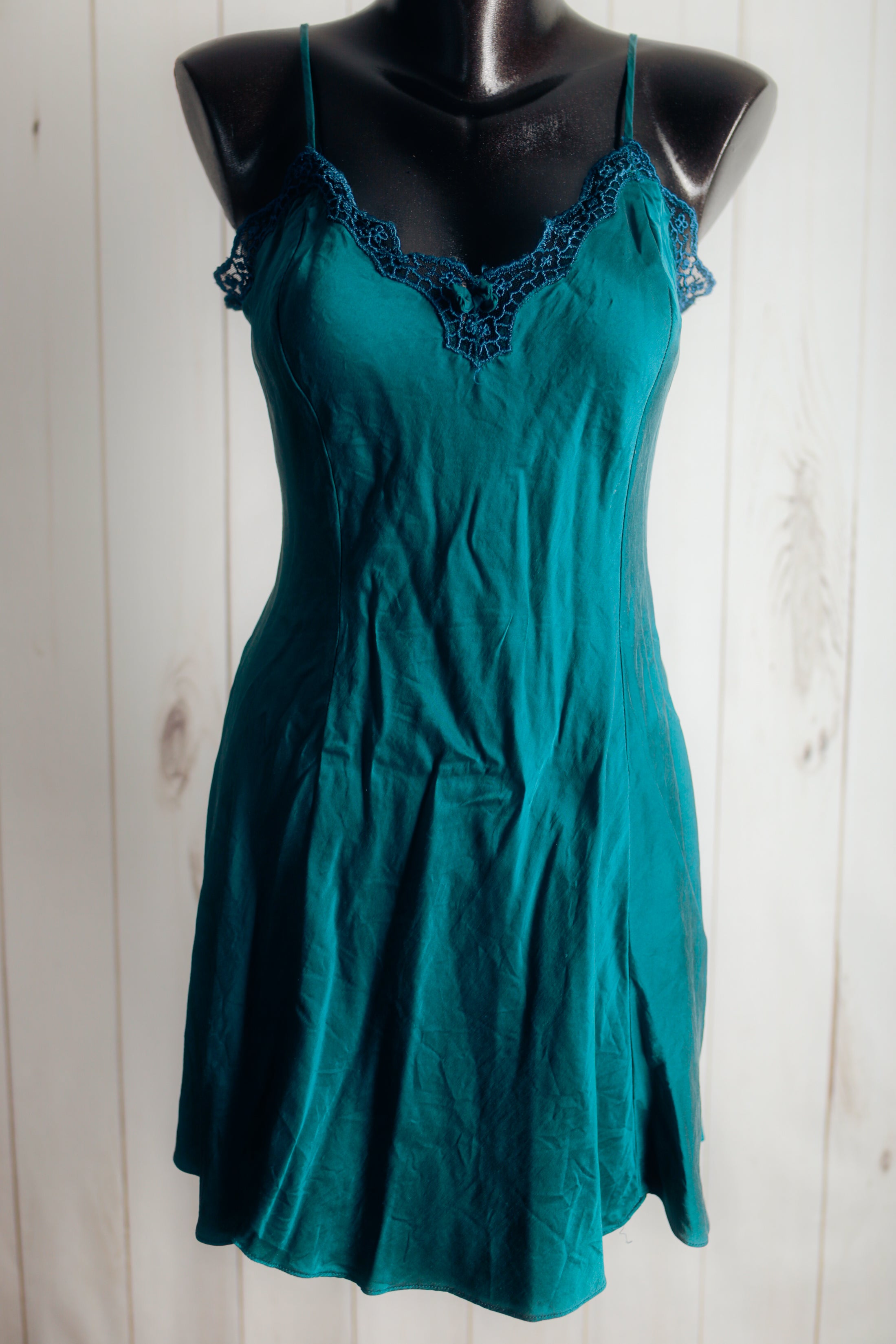 Victoria's Secret Vintage Gold Label Silk Teal Chemise Nightgown Lingerie Small