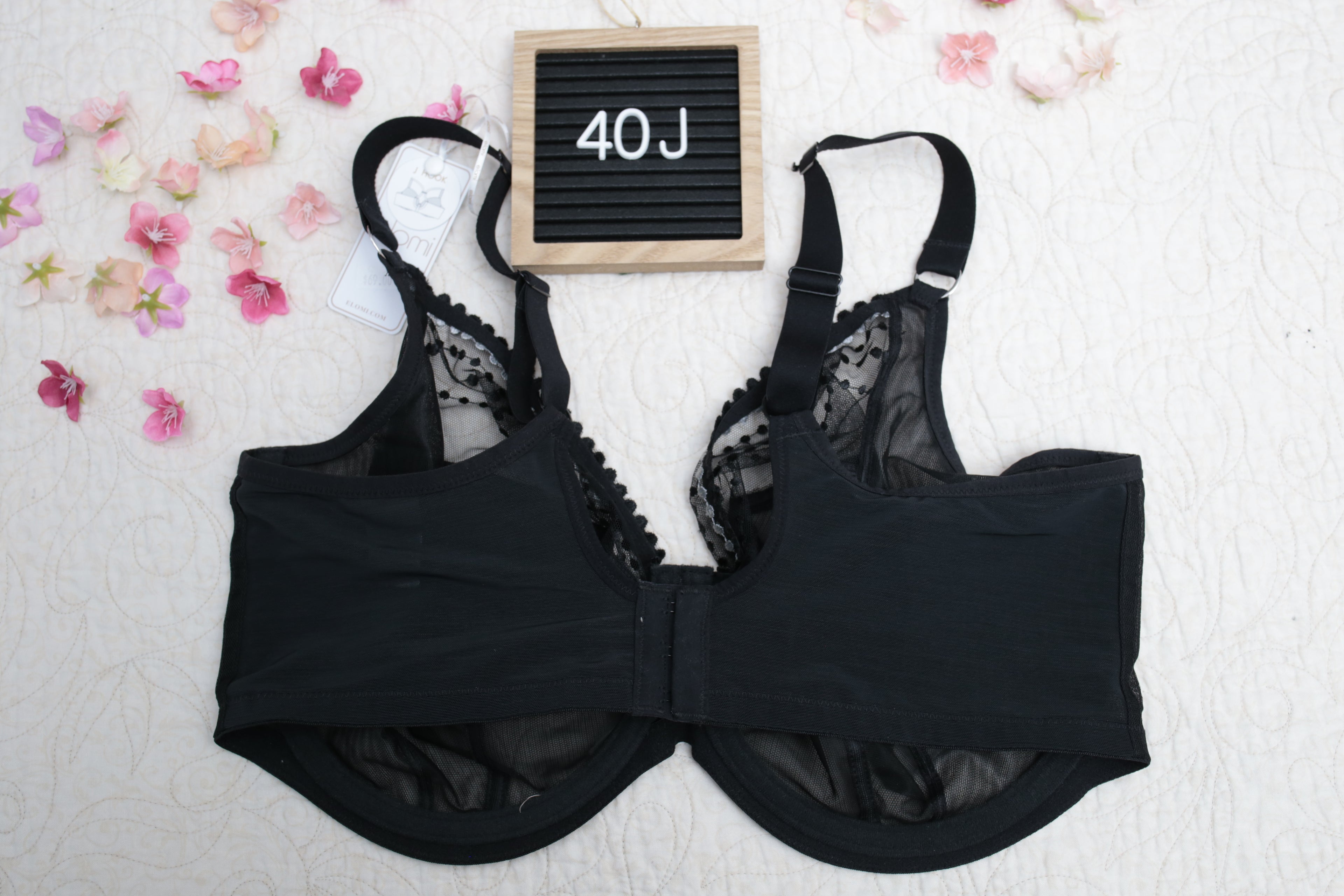 Elomi 40J Matilda EL8900 Underwire Sheer Full-coverage J-hook Bra Black NEW