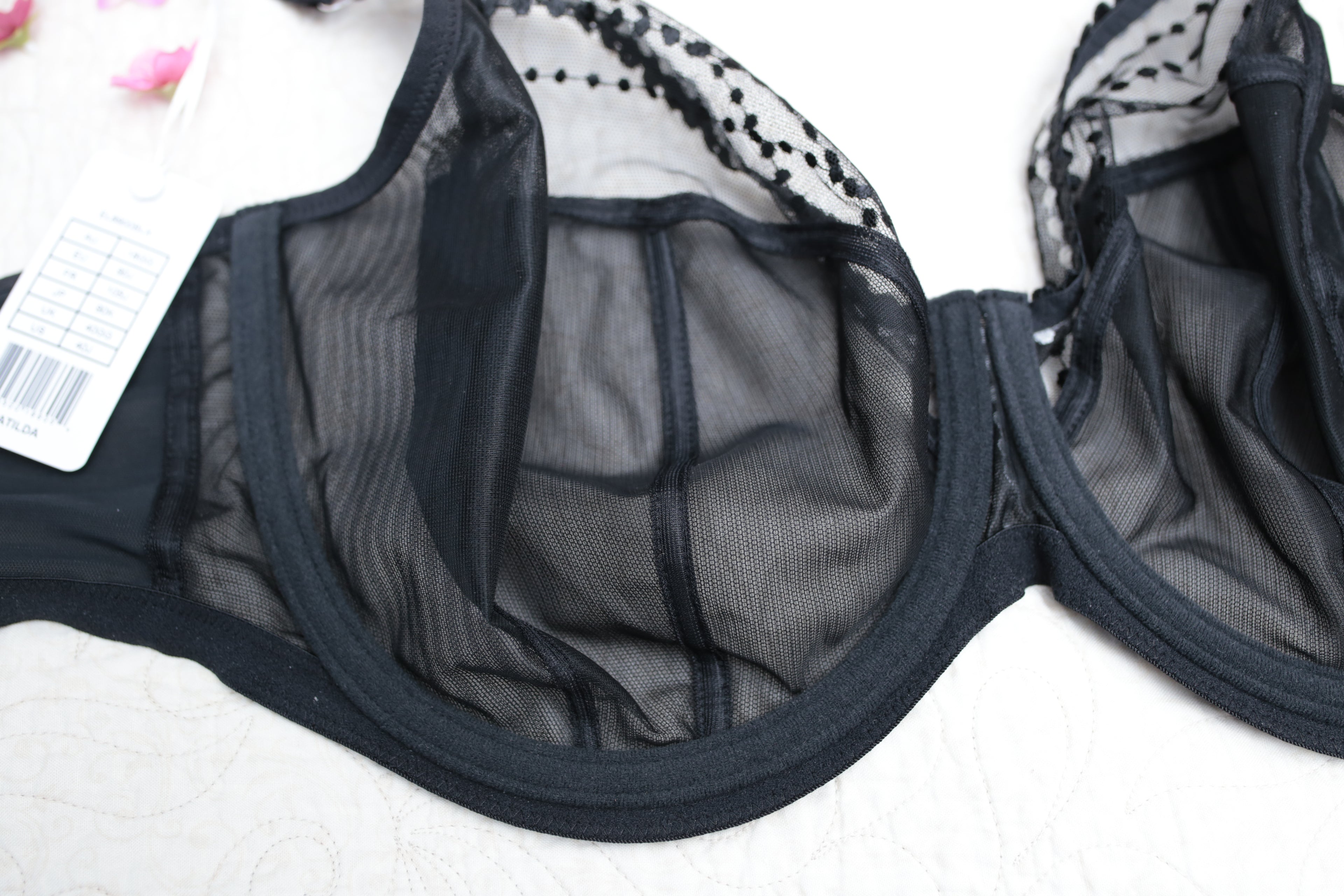 Elomi 40J Matilda EL8900 Underwire Sheer Full-coverage J-hook Bra Black NEW