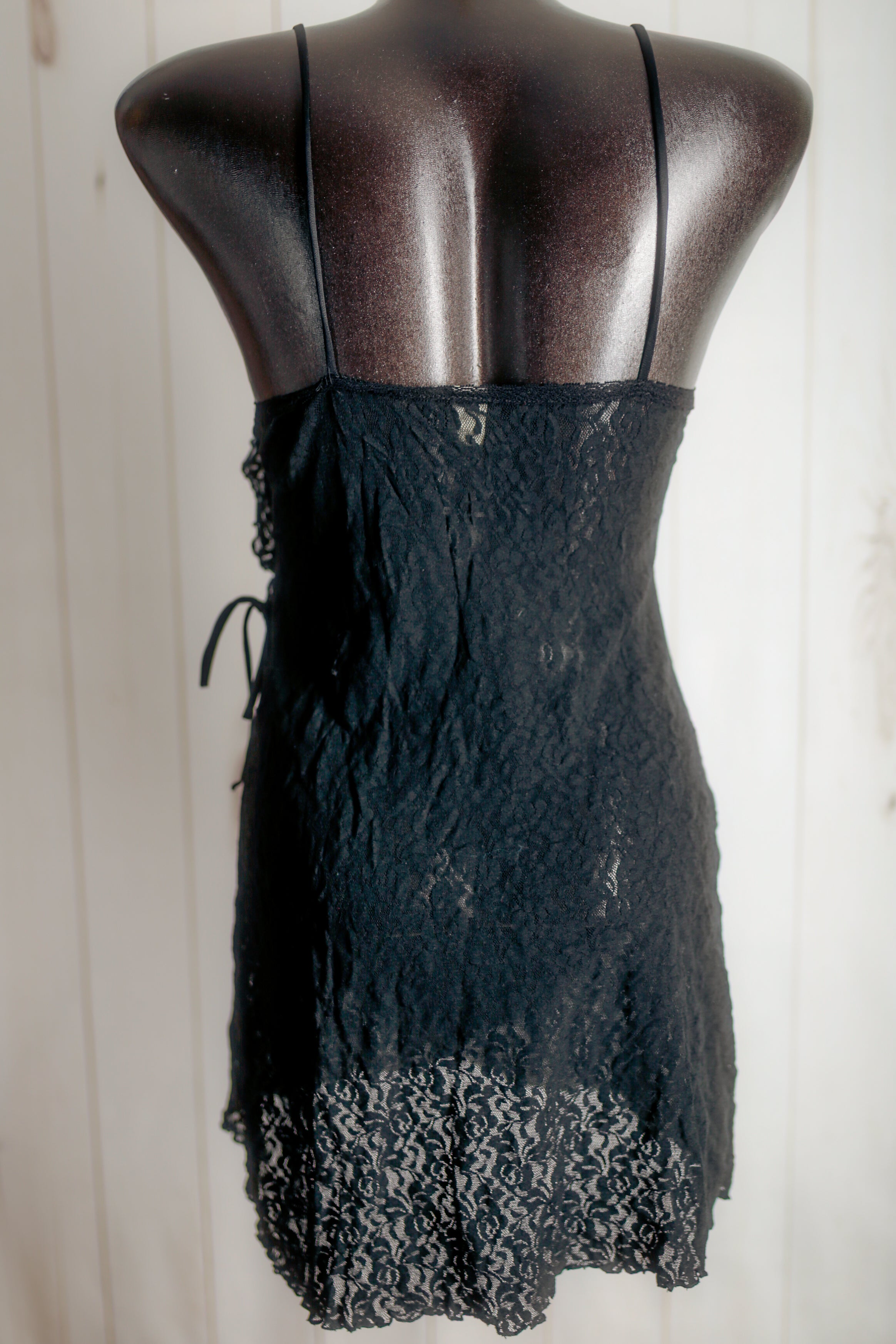 Victoria's Secret Vintage Gold Crown Unlined Lace Chemise Nightgown Lingerie Black