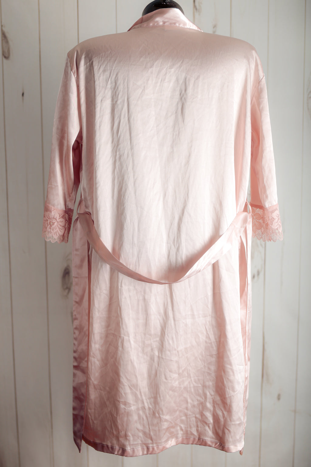 Pink Soft Shiny Satin Long Belted Robe Large