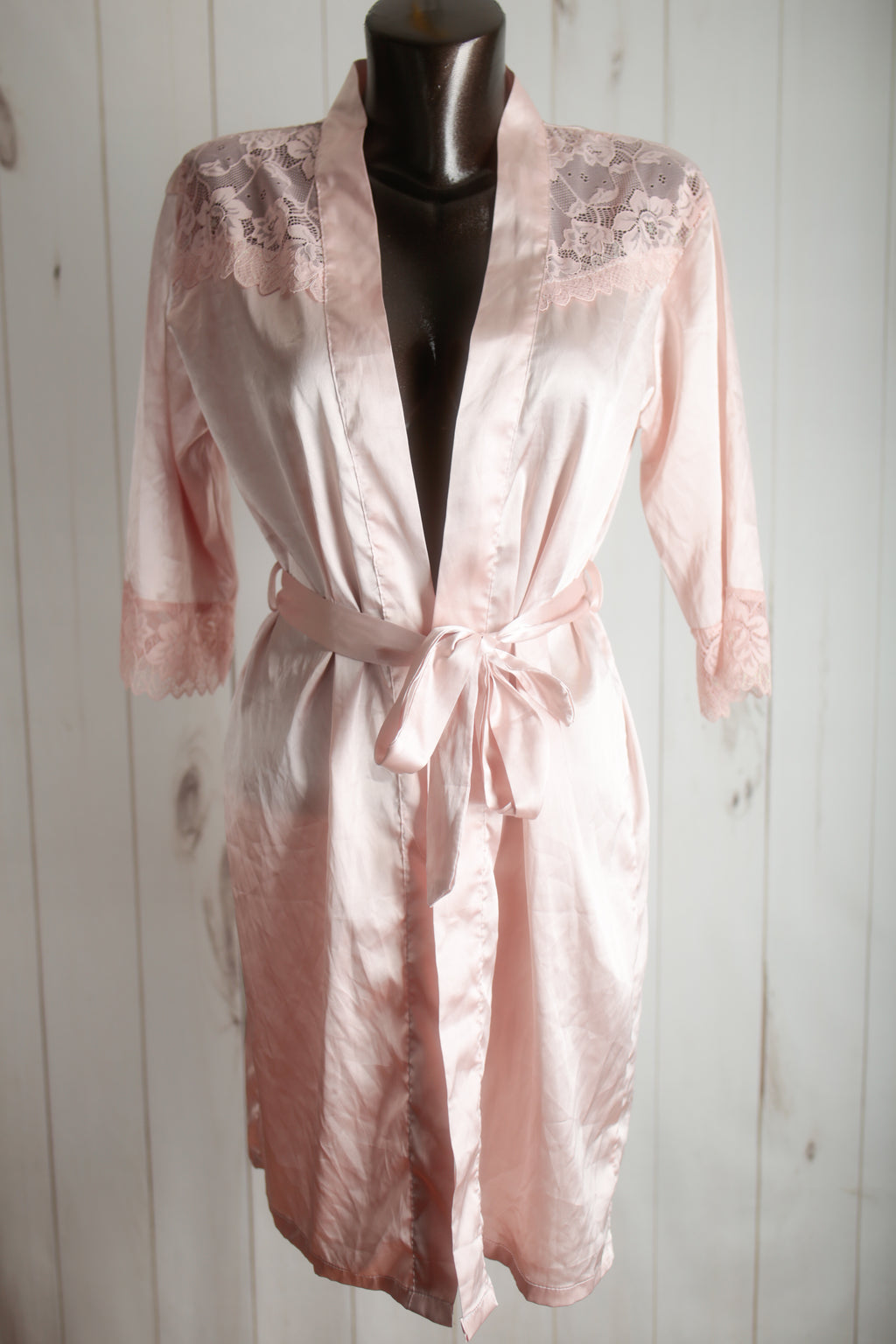 Pink Soft Shiny Satin Long Belted Robe Large