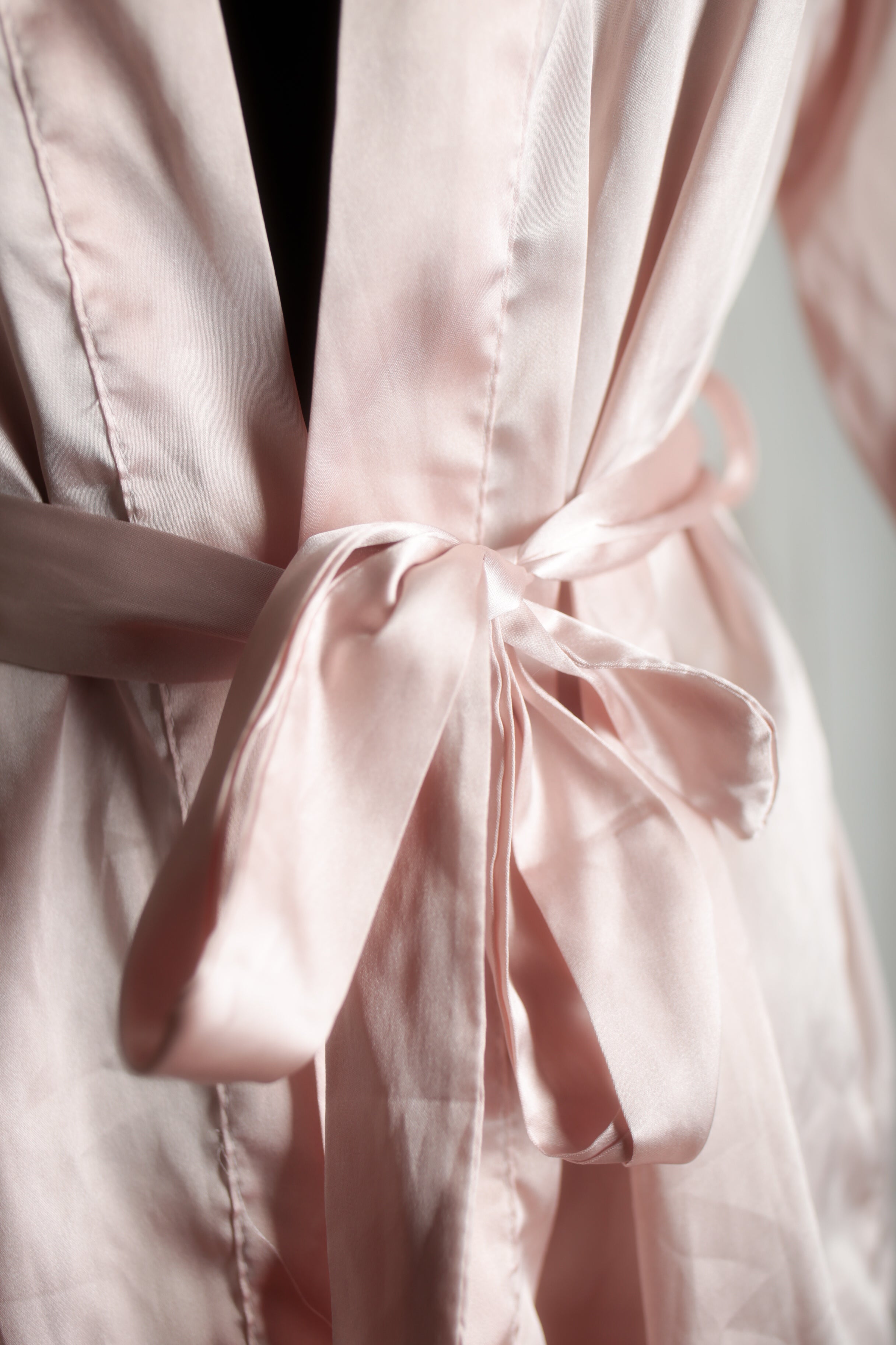 Pink Soft Shiny Satin Long Belted Robe Large
