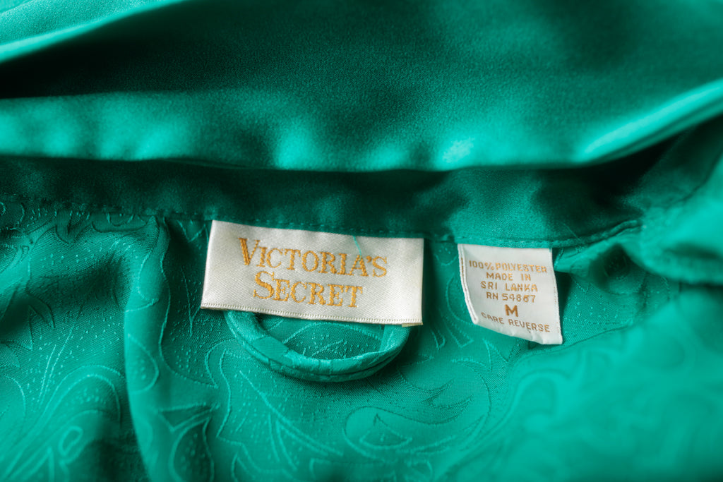 Victoria's Secret Vintage Gold Tag 90s Green Satin Belted Robe Medium