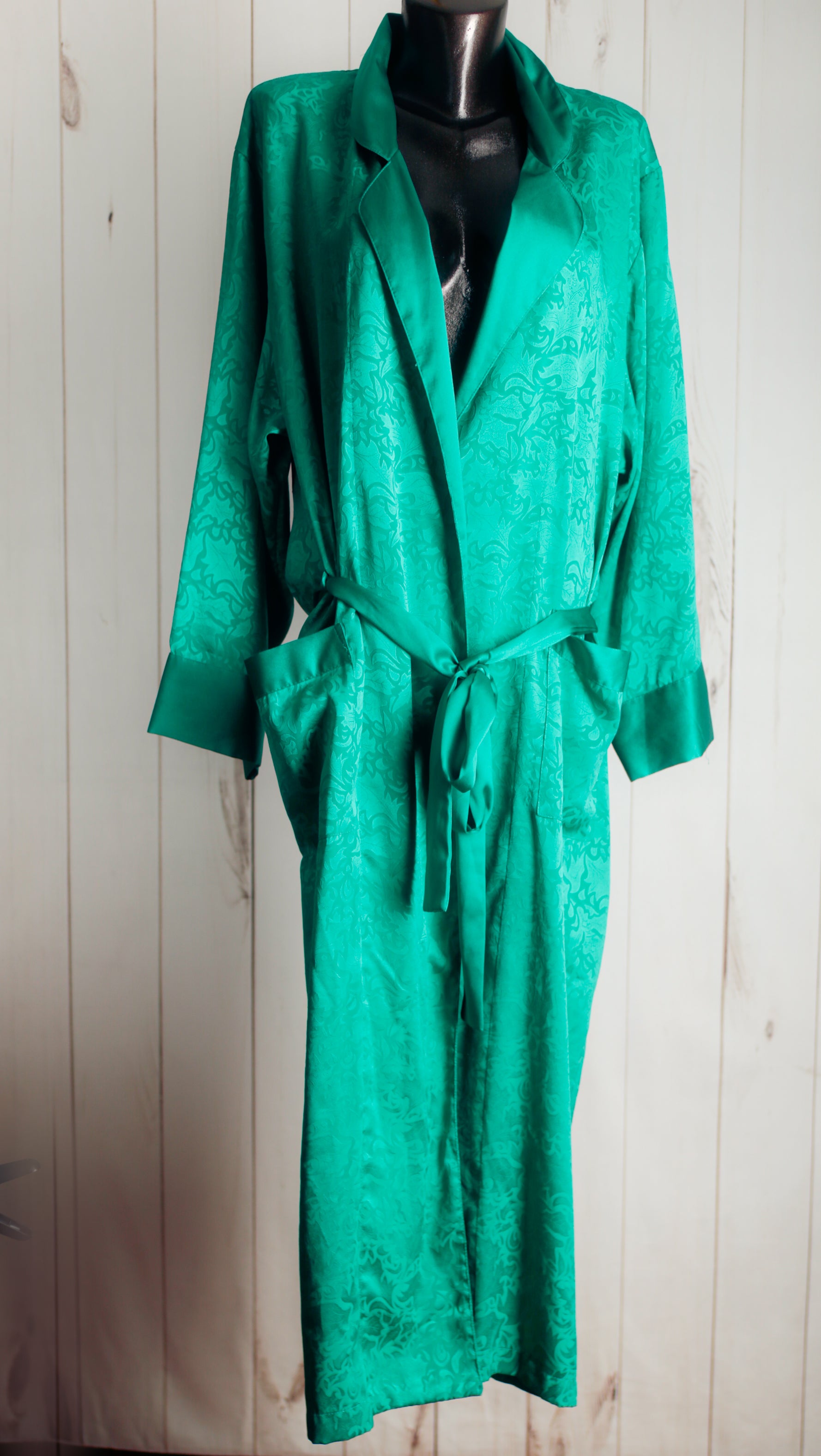 Victoria's Secret Vintage Gold Tag 90s Green Satin Belted Robe Medium